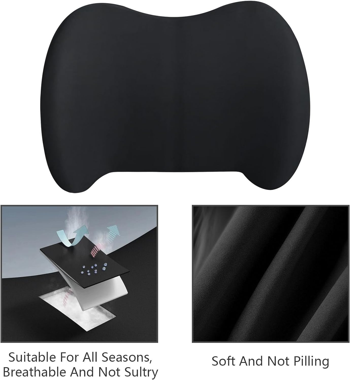 Lumbar Support Pillow for Car Seat Memory Foam Lower Back Support Cushion for Car Home Office Chair Driving Traveling Pillow with Strap for Back Pain Relief (Black)