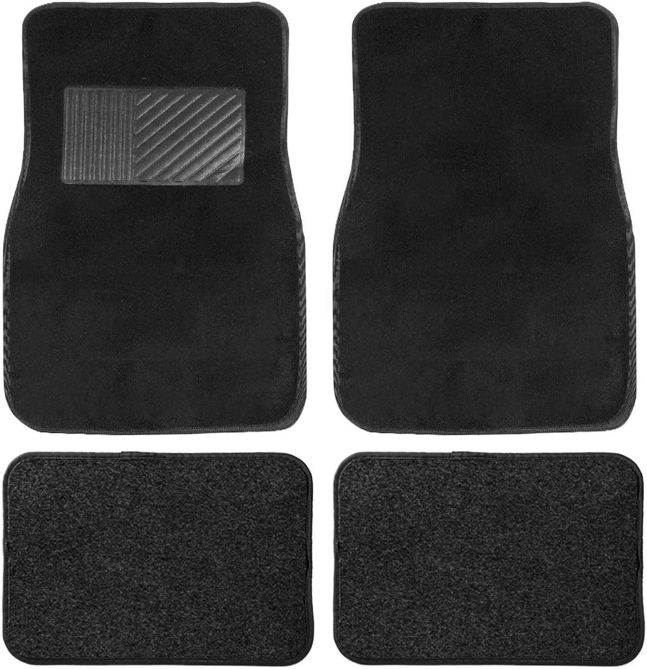4 Pcs All Weather Carpet Vehicle Floor Mats, Universal Fit Heavy-Duty Carpet Floor Mats Cars, Black Premium Quality Carpe T Vehicle Floor Mats plus Vinyl Heel Pad for Cars, SUV (Black)