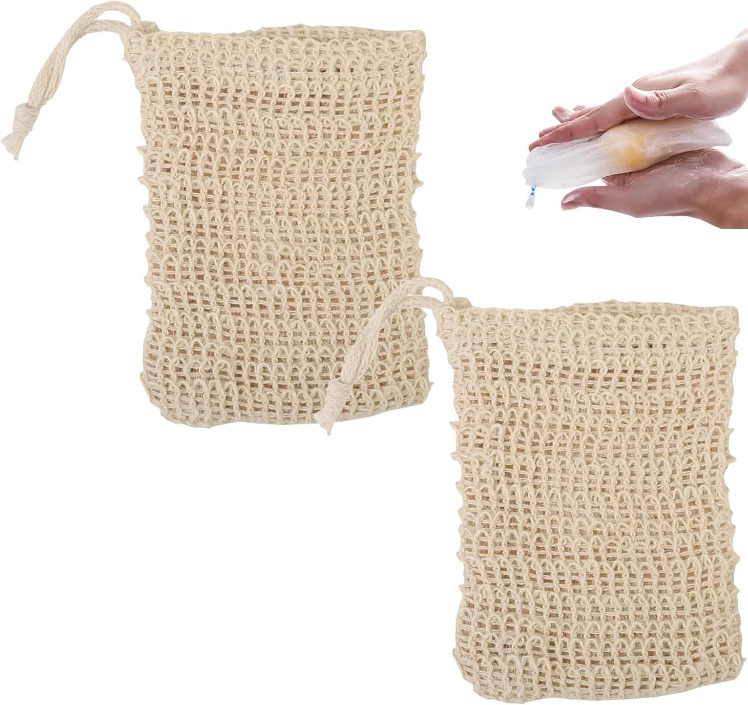 Soap Bag Natural Fiber Soap Bags, Organic Soap and Linen Soap Bag Natural Soap Saver Foaming Net Handmade Soap Storage Bag Pouch Bath Defoliator Towel Soft Weave with Drawstring for Bath Shower Use image number 4