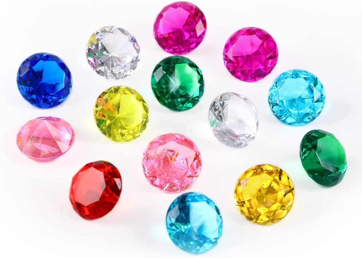 Diving Gem Pool Toy 15 Big Colorful Diamonds Set with Big Treasure Chest Pirate Box Underwater Gem Diving Toys Set Dive Throw Toy Set Swimming Training Gift Toy for Summer Swimming Pool Party Supplies image number 2