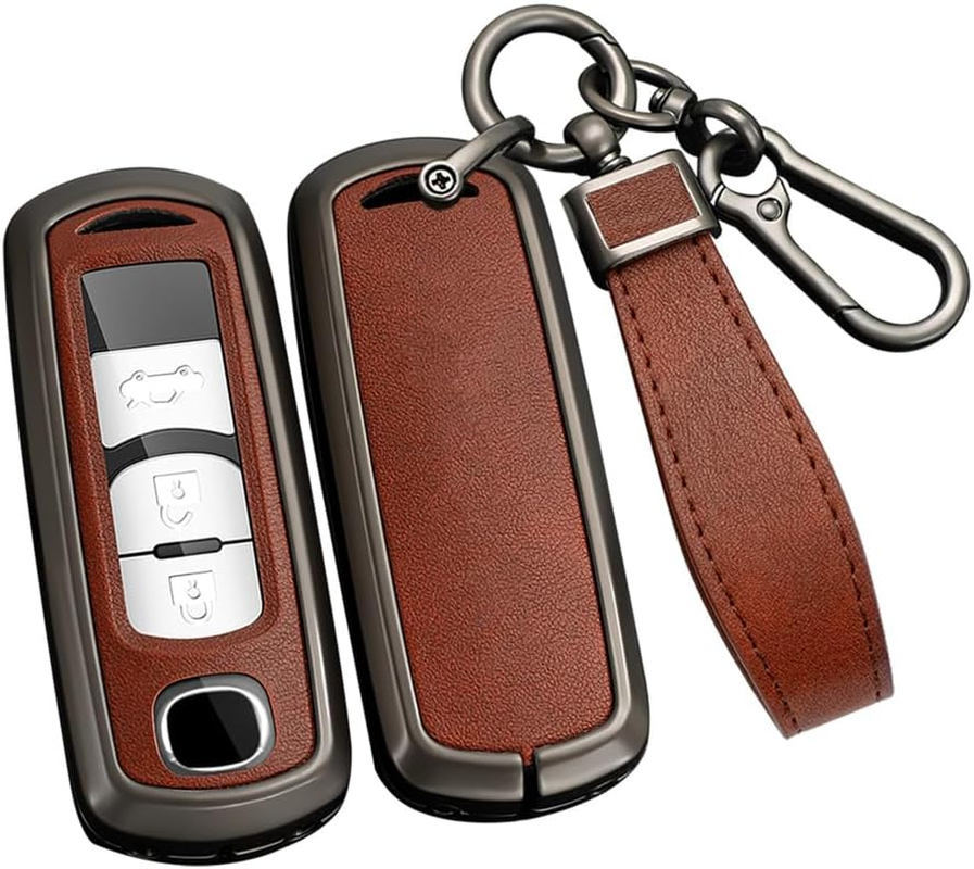 Ontto Metal Car Key Fob Cover Fit for Mazda 2 3 5 6 BL BM GJ Atenza Axela Demio CX3 CX-5 CX5 CX7 CX-9 CX8 2/3/4 Buttons Leather Key Case Shell Key Holder Bag Keyring Keychain Accessories Silver-Green
