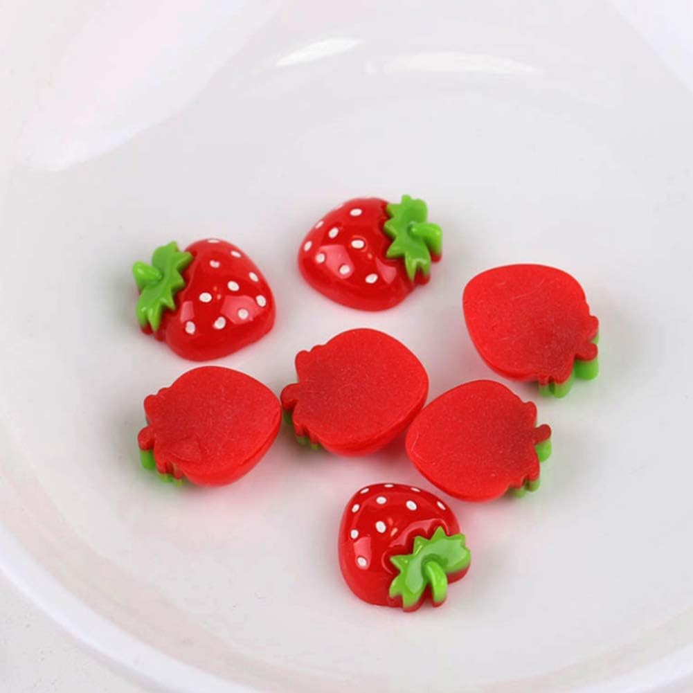 LLHDKF Rurili Mini Resin Strawberry Flat Back for Scrapbooking Embellishment DIY Craft Decors Hair Accessories 50 Pcs（A）