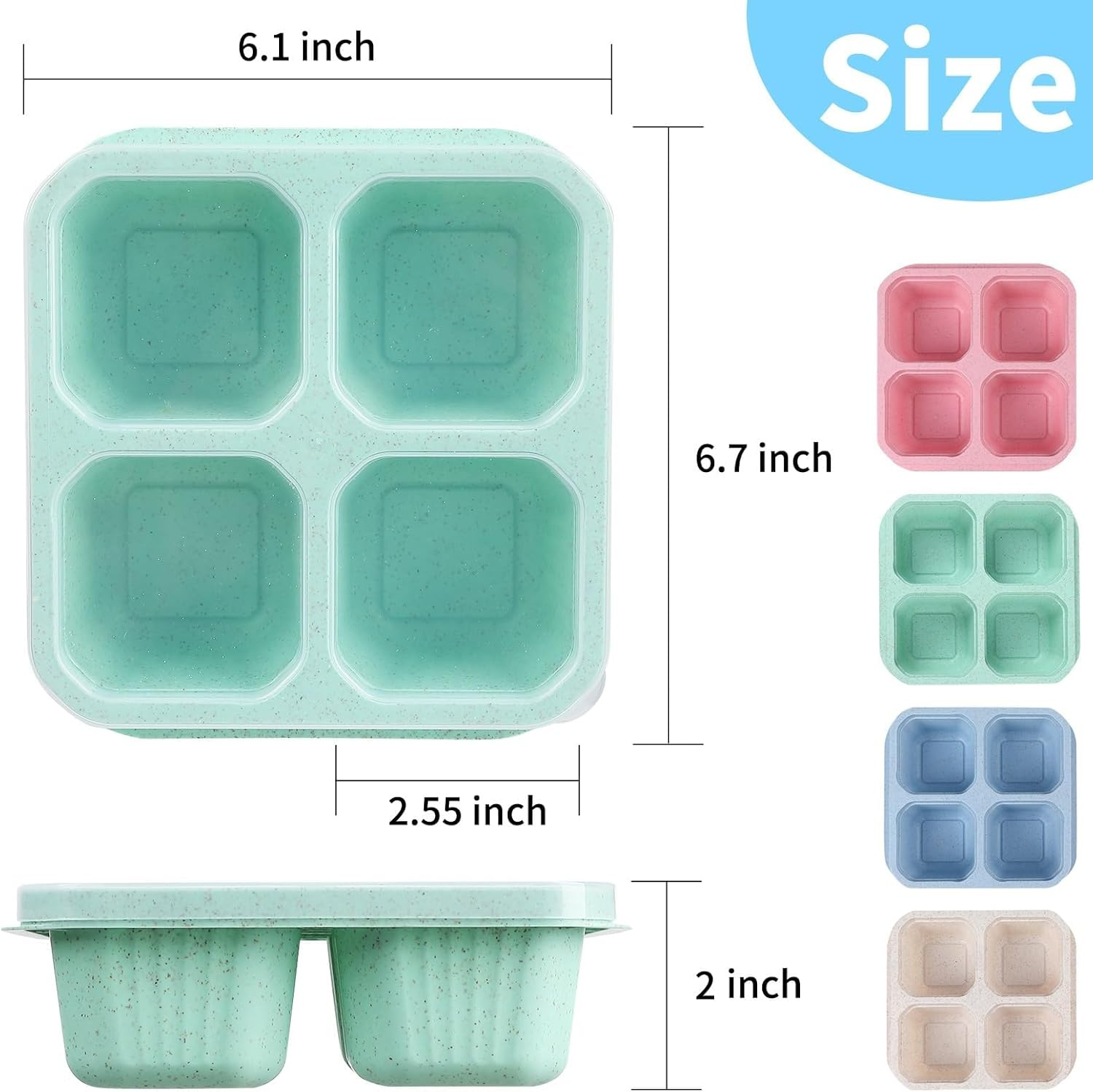 4-Compartment Bento Lunch Containers,Wheat Straw Meal Prep Lunch Box ，Plastic Food Storage Container， Set of 4, Multi-Colour