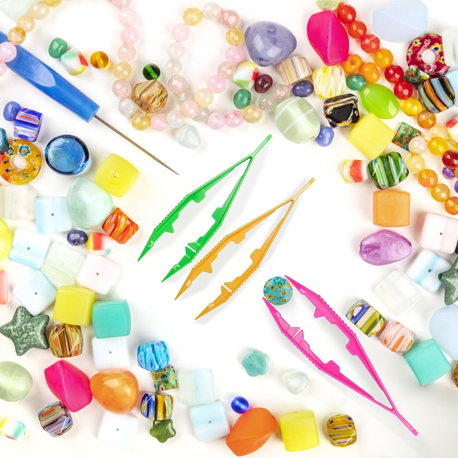 40 PCS Plastic Tweezers for Crafts Plastic Beads Tweezers Bead Craft Forceps Tools for DIY Jewelry Making Kids Adult Home Classroom School (Colorful) image number 5