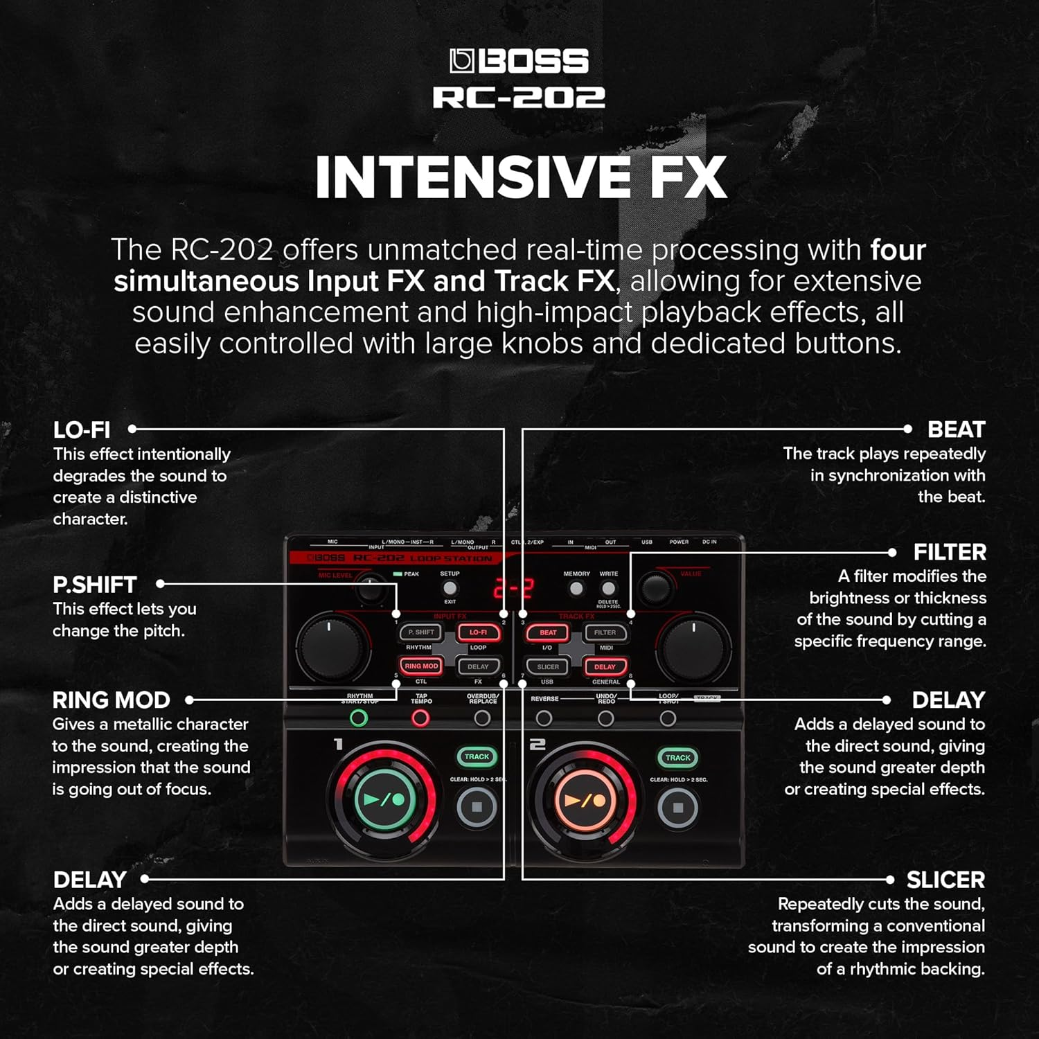 BOSS Rc-202 Loop Station, Two Stereo Tracks and 64 Phrase Memories, Audio Connections and Usb & Intensive Fx image number 1