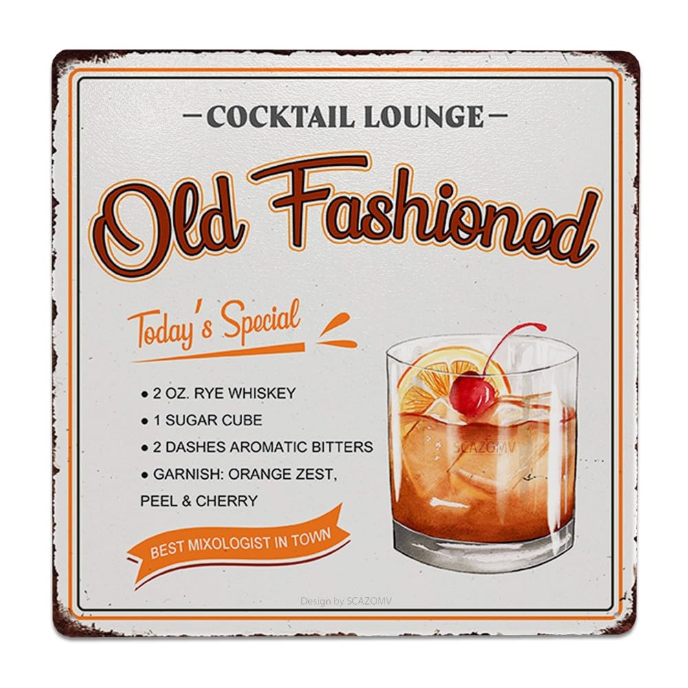 Cocktail Poster Vintage Metal Signs, Blue Lagoon Cocktail Recipes Tin Sign Decoration Bar Accessories Hanging Crafts Home Kitchen Pub Man Cave Wall Art Decor 8X8 Inch