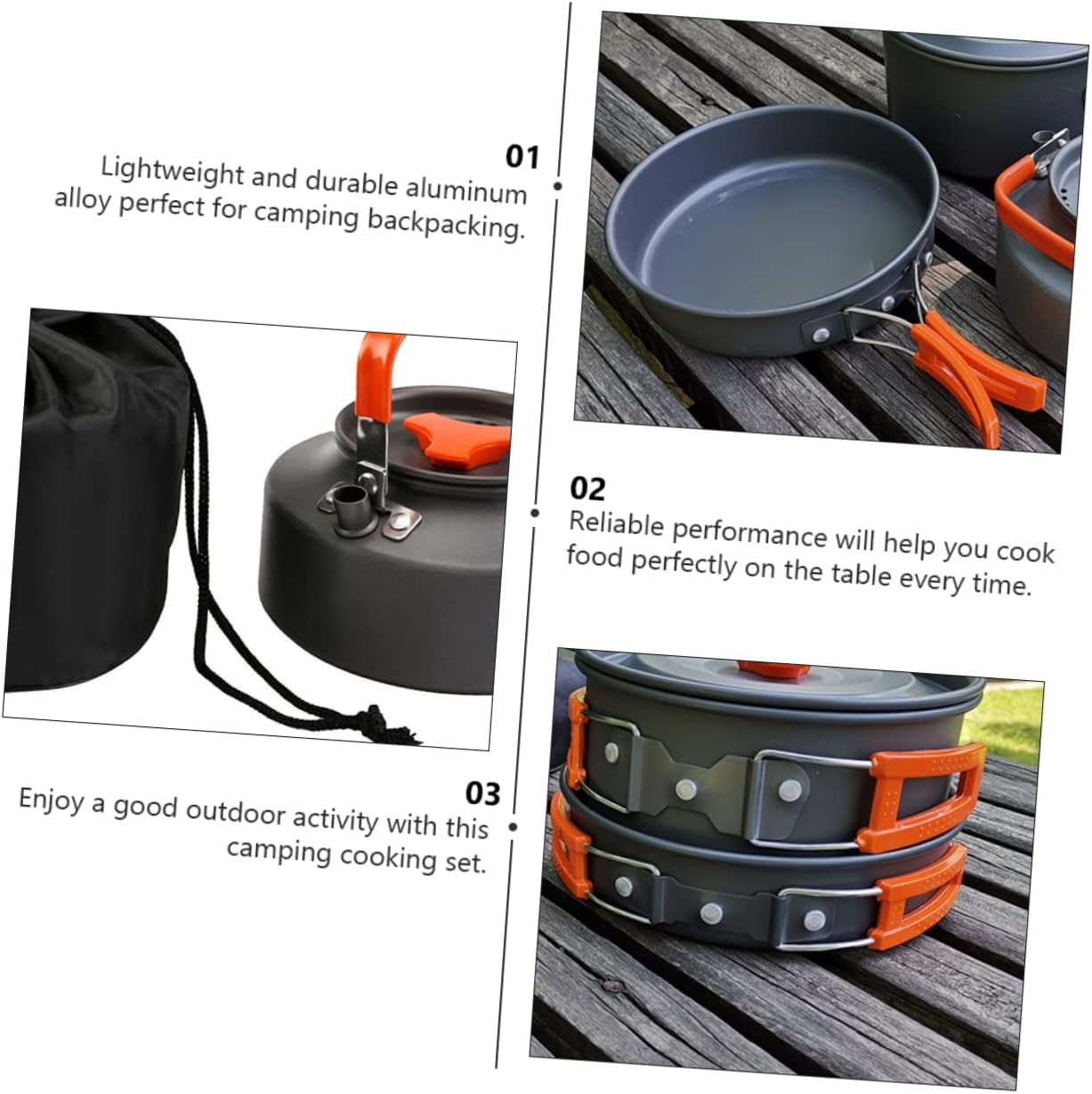 Portable Pot Camping Pots Cookware Cutlery Tool Cooker for Outdoor Activities image number 2