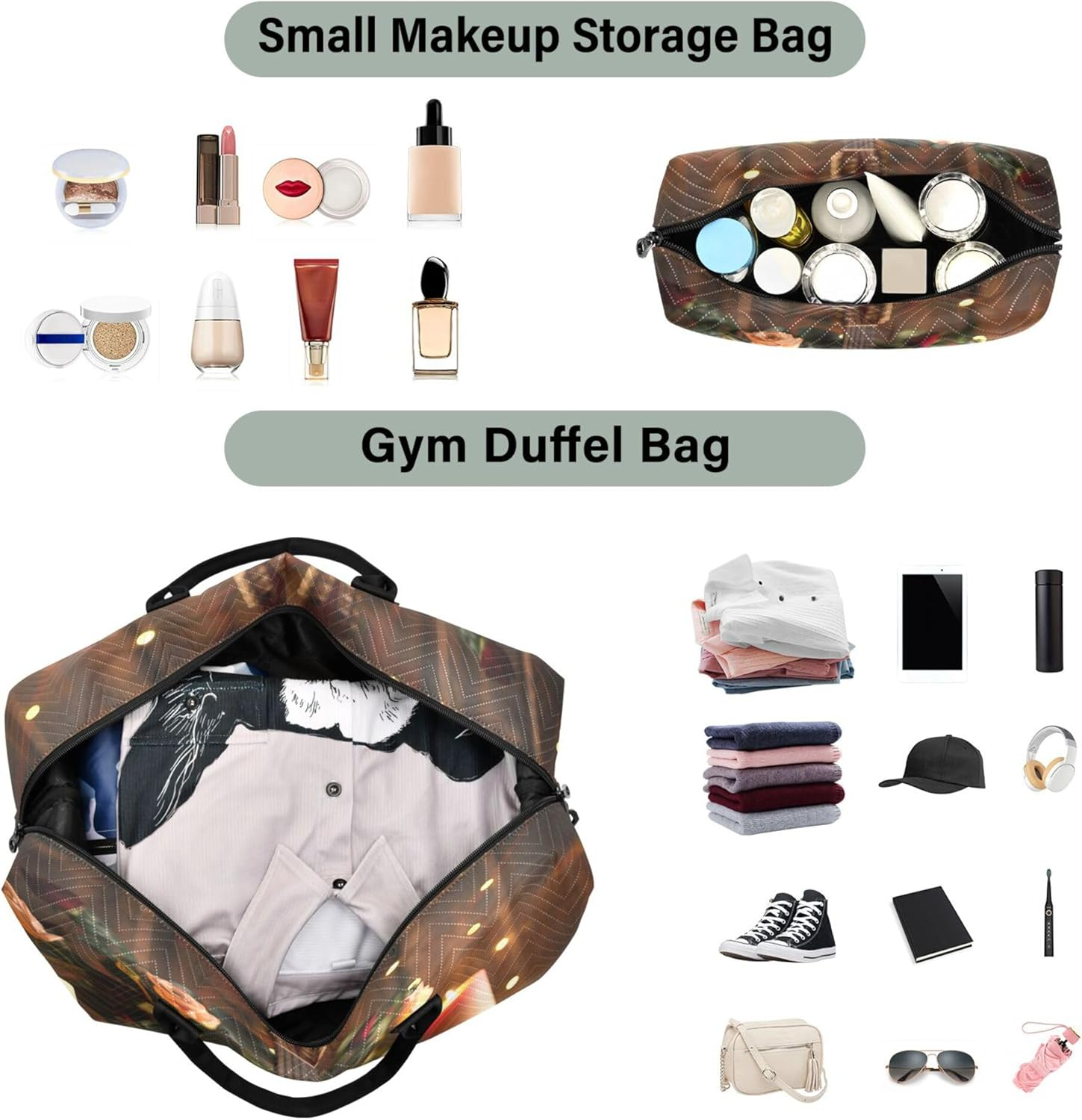 Large Travel Duffel Luggage Gym Tote Bag Carry on Weekend Bag with Adjustable Strap for Workout Multifunctional Vintage Style Guitar Roses Candles, Multi, One Size, Modern/Fitted, Multi, One Size,