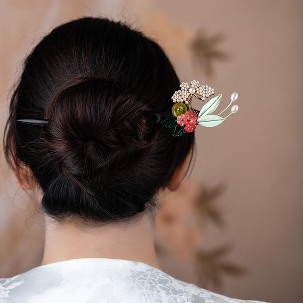 Hair Chopsticks for Women，Wooden Chinese Hair Sticks with Stone，Ebony Hair Accessories，Handmade (I) - 5Pcs Set image number 6