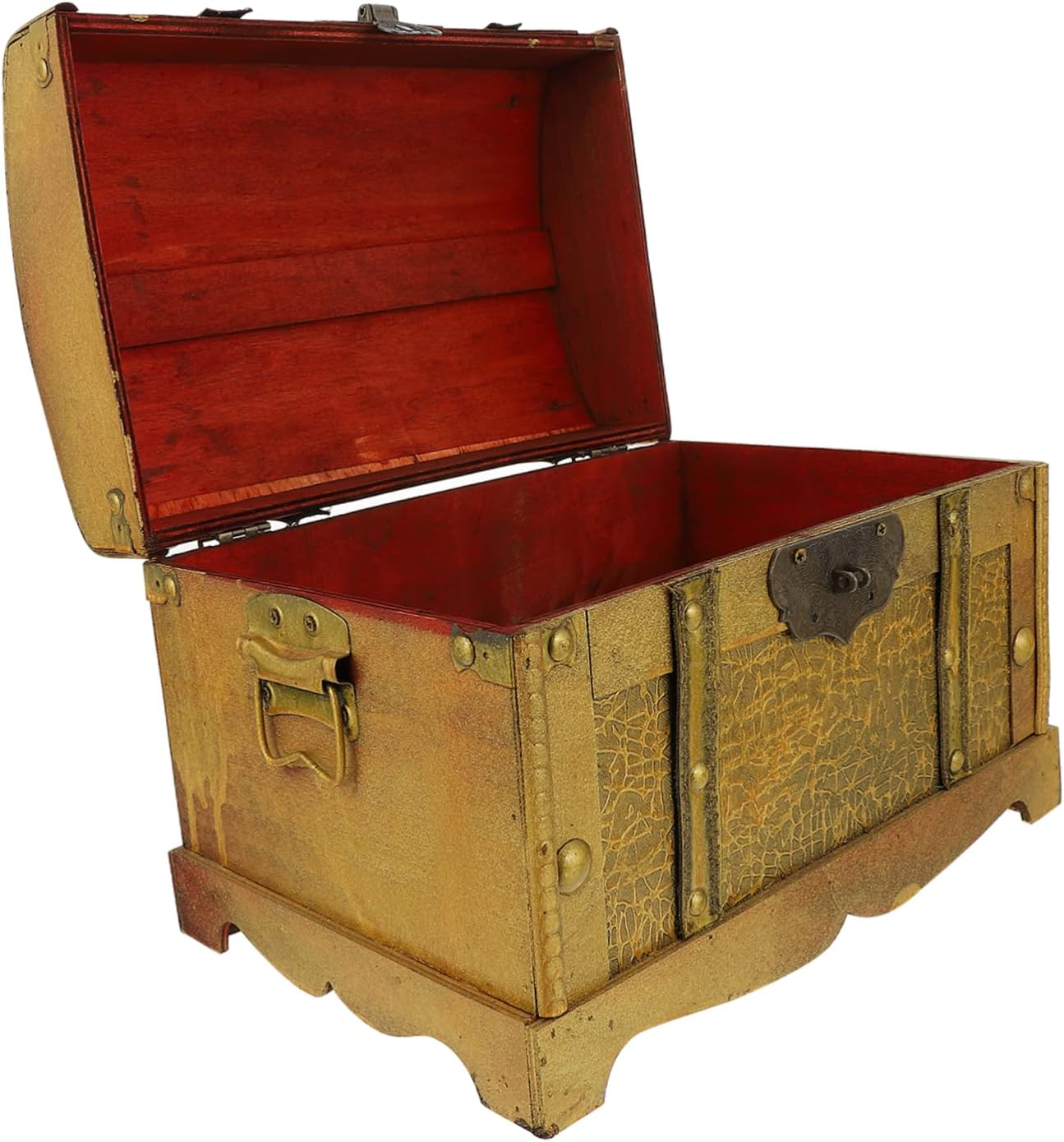 Wooden Pirate Treasure Chest Large Retro Vintage Storage Box Lock Decorative Jewelry Trinket Organizer for Home and Party image number 5