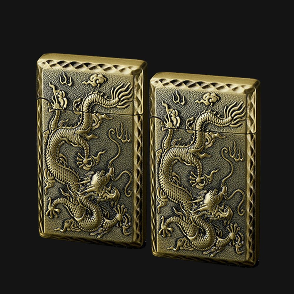 2 Pack Pocket Lighters, Refillable Adjustable Flame, Classic 3D Engraving Pattern Torch Lighters (Butane Not Included) (2 Pack Bronze) image number 2