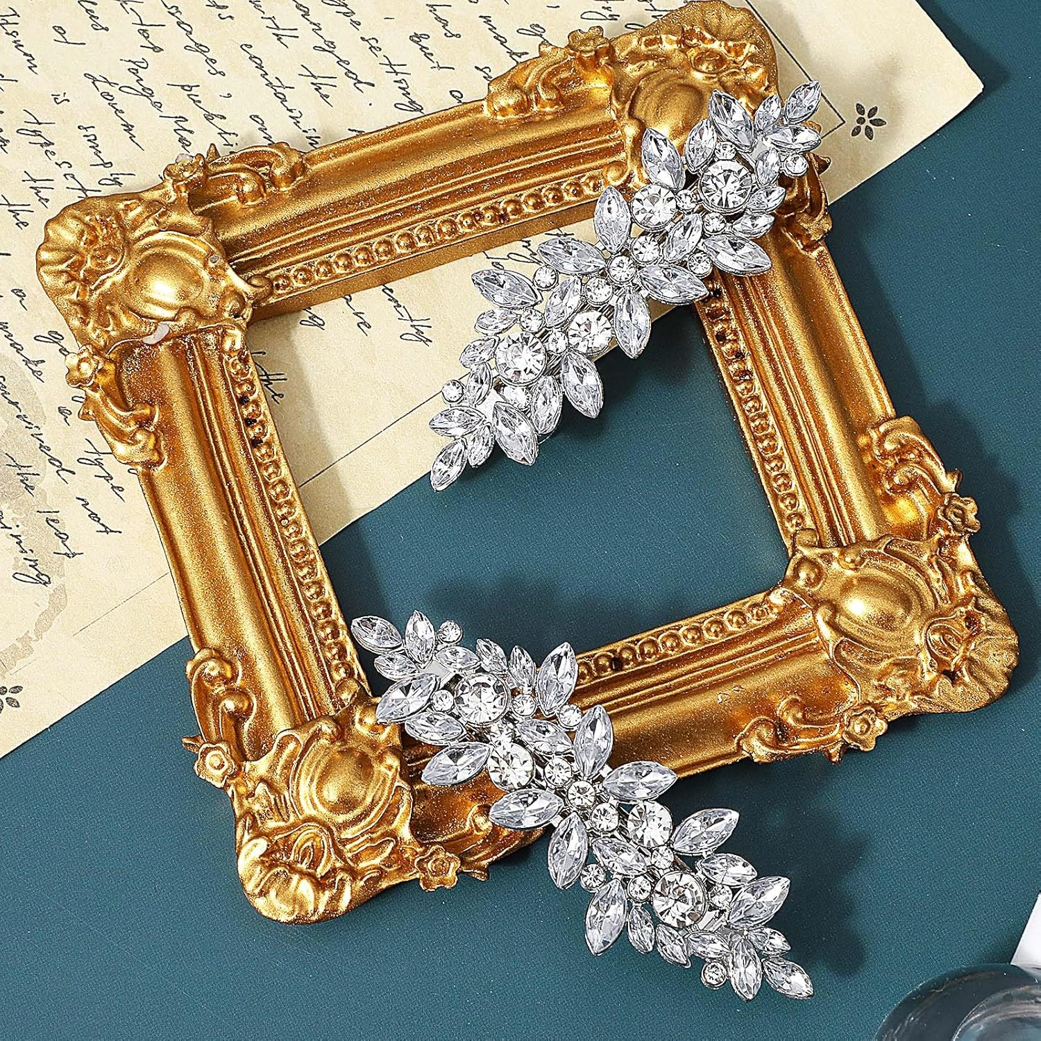 Pack of 2 Rhinestone Hair Clips, Sparkly Bridal Hair Accessories, Silver, Vintage Hair Clip, Silver, Sparkling Hair Pins, Wedding for Women and Girls, Evening Party, Wedding, Daily Use image number 1