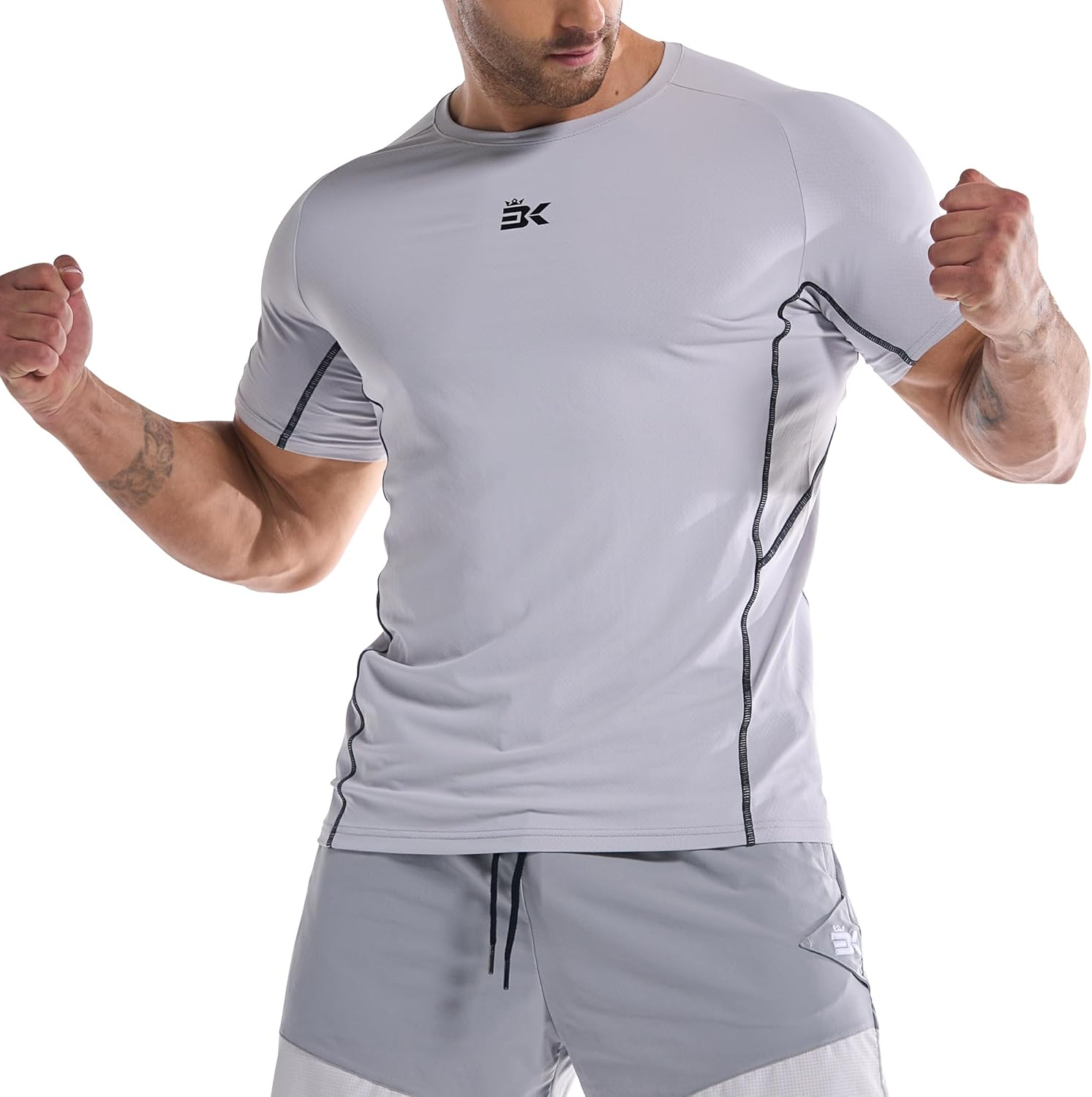 BROKIG Men'S Gym Sports T-Shirts, Underarm Muscle Running Shirt Fitting Workout Training Casual Tops Quick Dry Tees