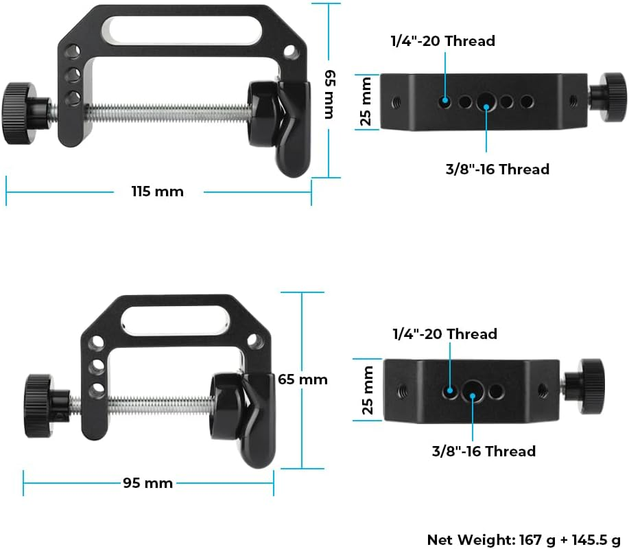 CAMVATE Aluminum C-Clamp(Small+Large) with 1/4"-20 & 3/8"-16 Thread Hole for Photographic image number 1