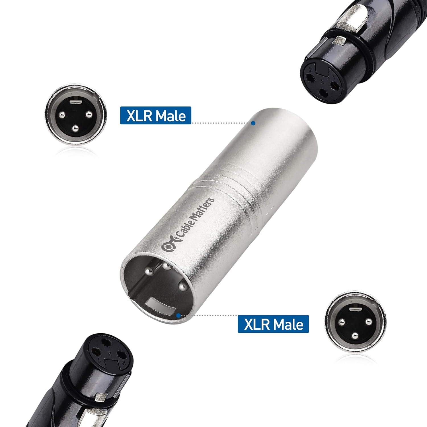 Cable Matters 2-Pack XLR to XLR Gender Changer Adapter - Male to Male image number 1