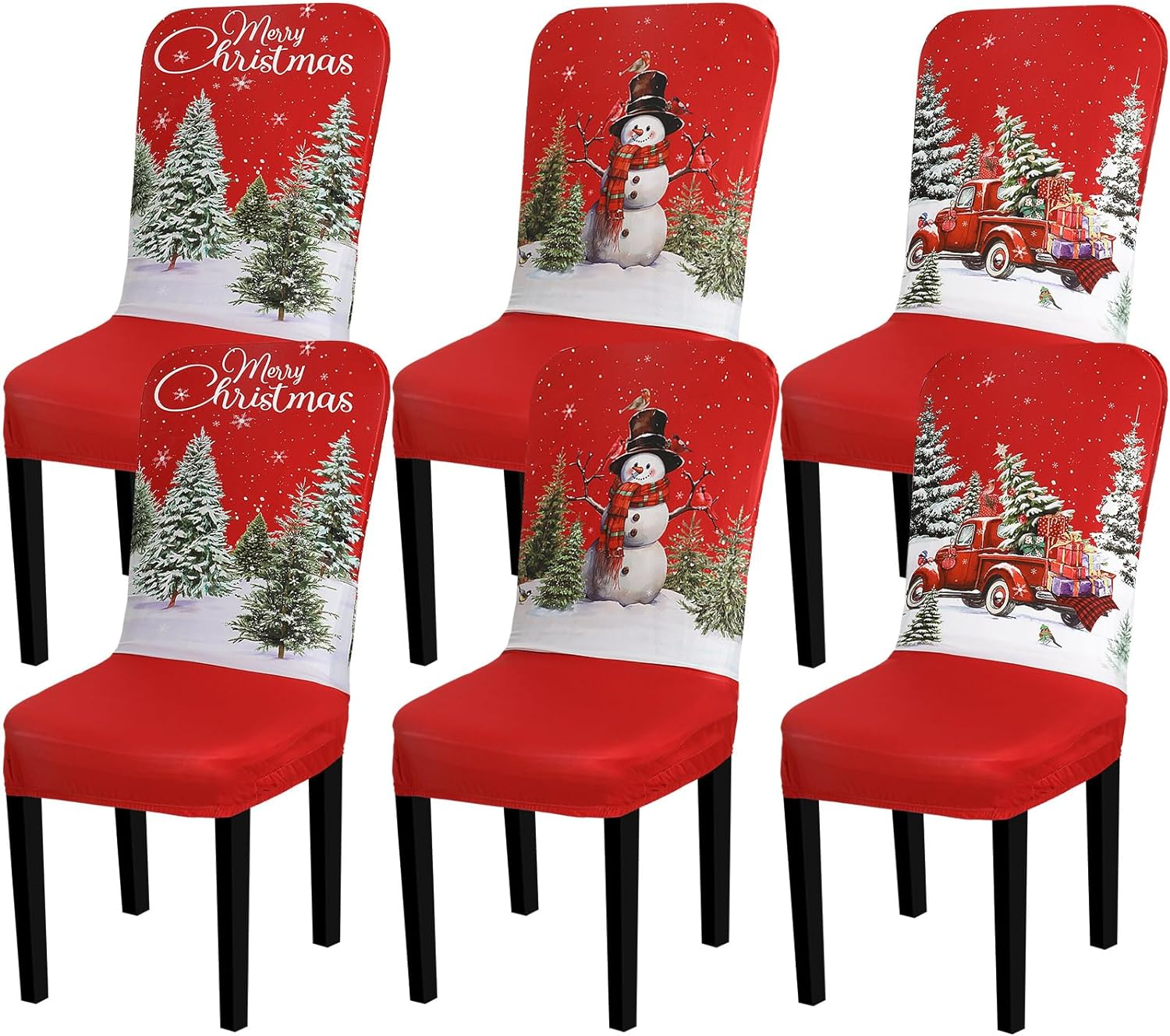 Preboun 6 Pcs Christmas Chair Covers Set Removable Washable Stretch Dining Room Slipcovers Parson Chair Protector for Christmas Home Ceremony Party Decoration, 3 Style(Plaid,White)