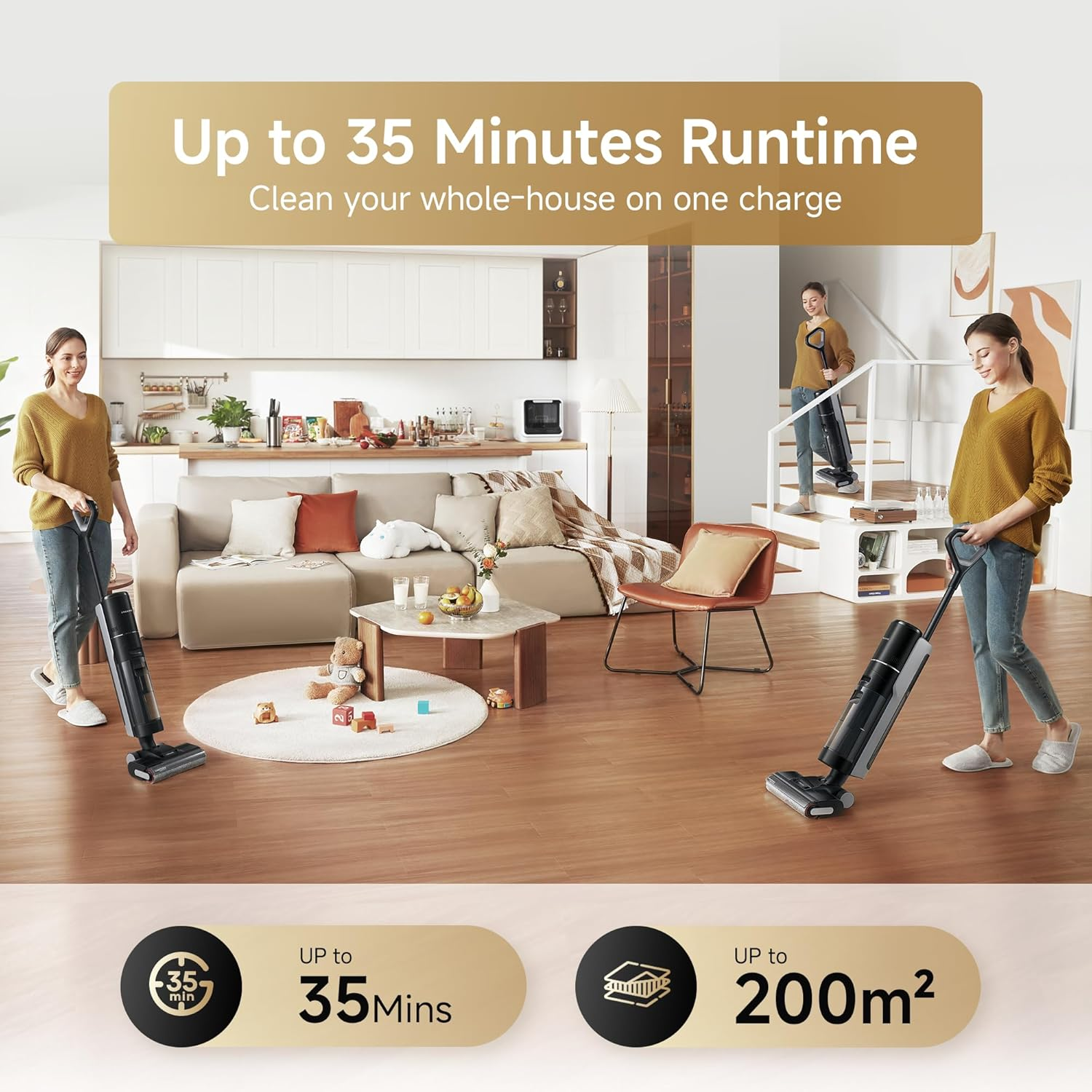 Dreame H12 Pro Cordless Wet Dry Vacuum Cleaner, Hot Air Drying, Self-Cleaning, Dual-Sided Edge Cleaning, Smart Messes Detection, 35Min Long Runtime, Smart Floor Washer for Hard Floors - H14 Pro image number 5