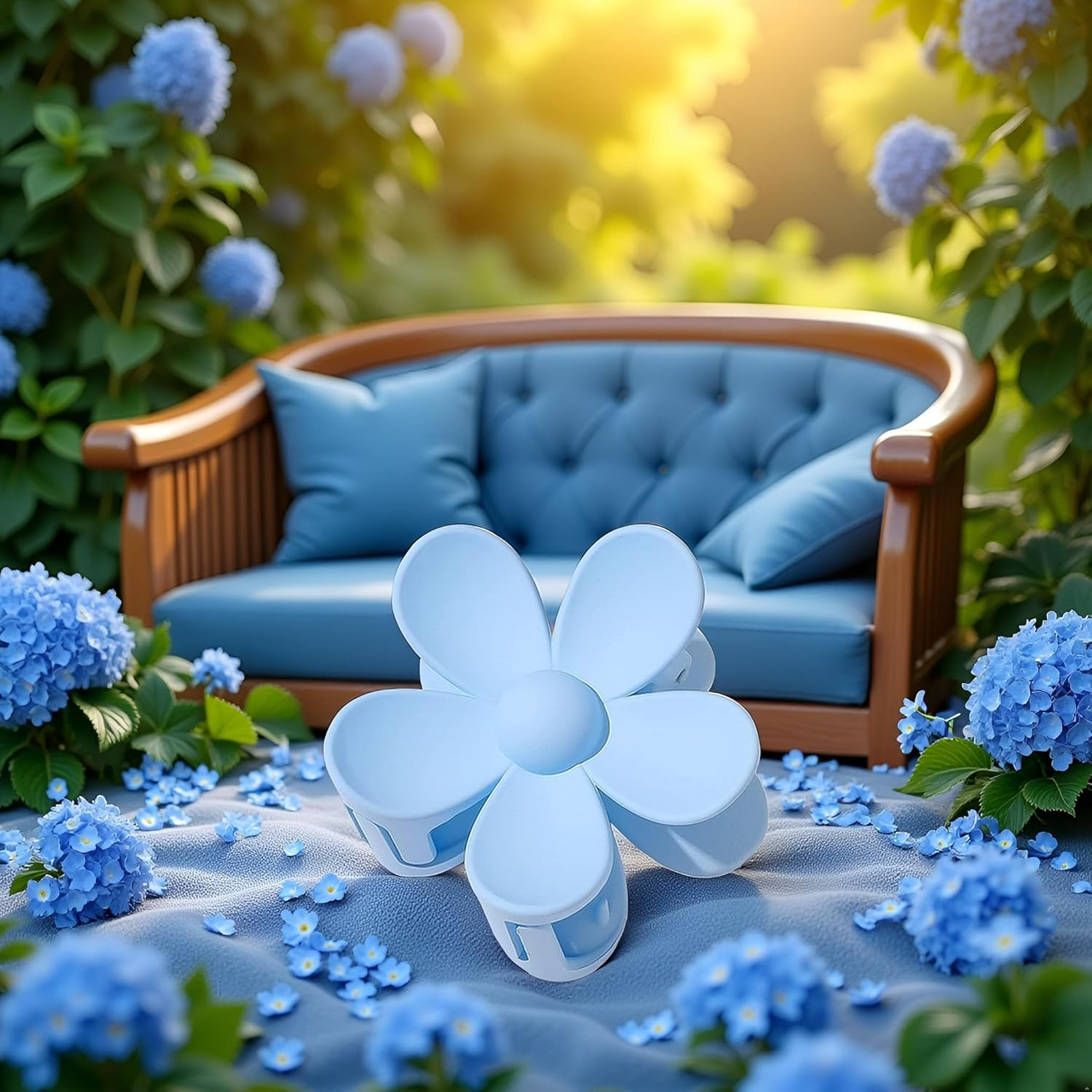 Flower Hair Clip Blue - Large Cute Claw Clips Thick Hair Exfoliating Hair Clip with Petals for Men and Women image number 2