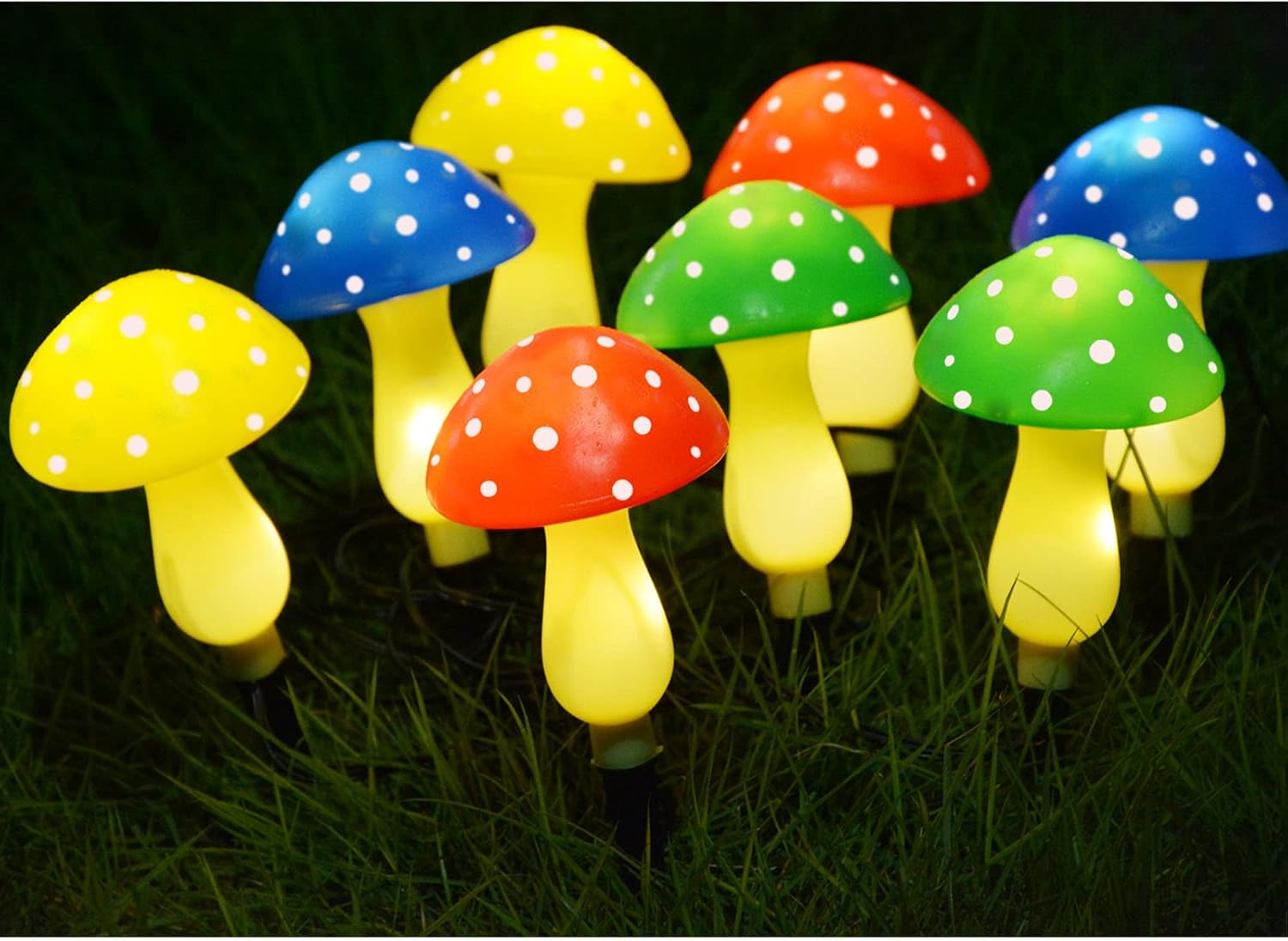 Homeleo Upgraded 8-Pack Solar Mushroom Lights for Outdoor Yard Decor, Waterproof Multi-Colored Garden Mushroom Lamp, Solar LED Fairy Lights for Backyard, Thanksgiving, Christmas, Halloween Decorations - Multi-Colored image number 5