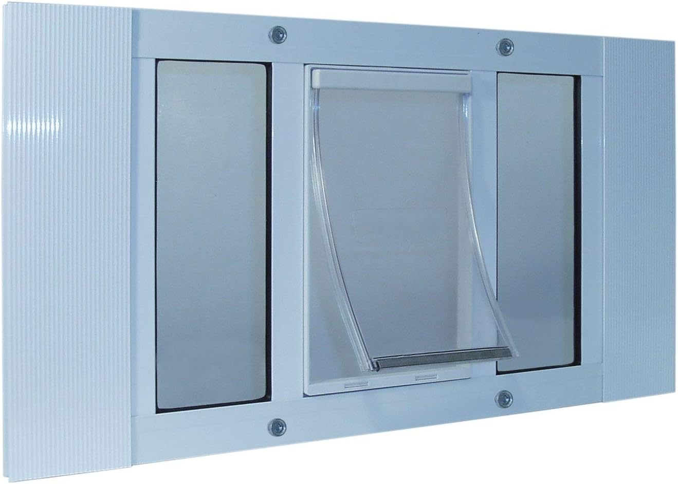 Ideal Pet Products Aluminum Sash Window Pet Door, Adjustable Width 27" to 32", Cat Flap, 6.25" X 6.25" Flap Size, White