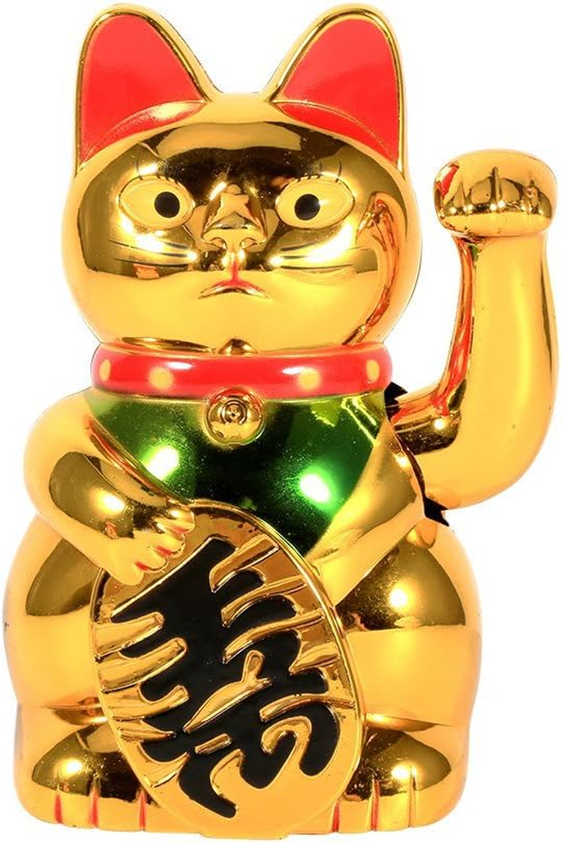 Bewinner Waving Lucky Cat, Solar Powered Cute Waving Cat Good Luck Wealth Welcoming Cats Home Display Car Decor Feng Shui Decoration (Yellow)