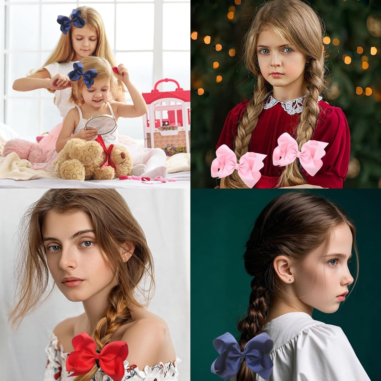 6 Inch Grosgrain Ribbon Hair Bows with Alligator Clips for Girls,Baby Girls, Toddlers, Kids & Teens(6Pcs,3 Color)