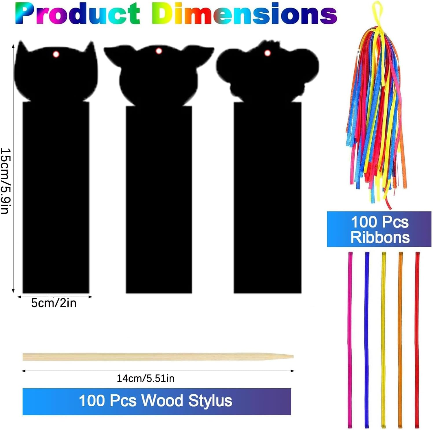 60Pc Animal Scratch Art Bookmarks Kit with 30 Wooden Styluses & 60 Ribbons - Creative DIY Craft Party Favors for Kids, Classroom Rewards, Birthday Gifts for Girls Boys (Rainbow Design) image number 2
