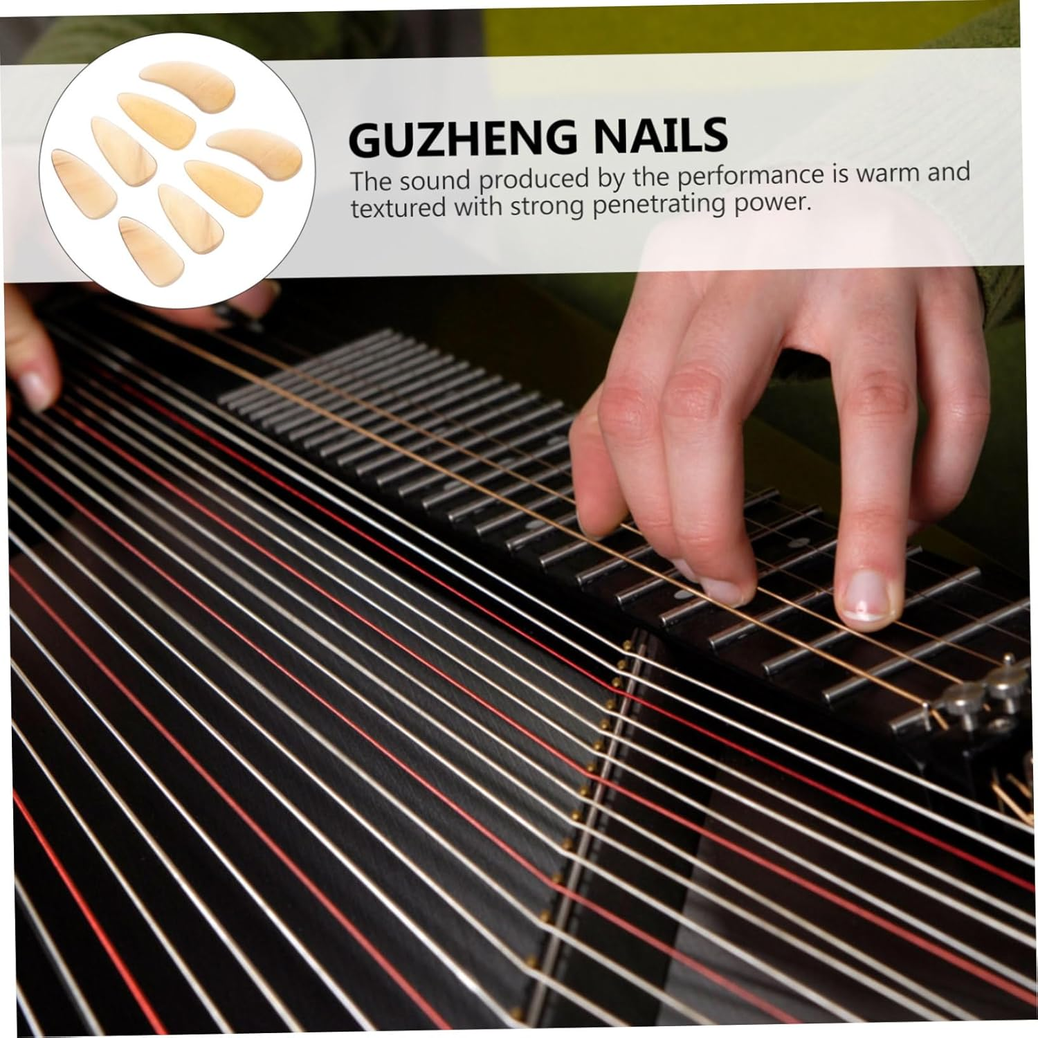 Minkissy Professional Guzheng Nails Large Size 8 Pcs Set Guzheng Supplies Ergonomic Curve Design Smooth Round image number 3