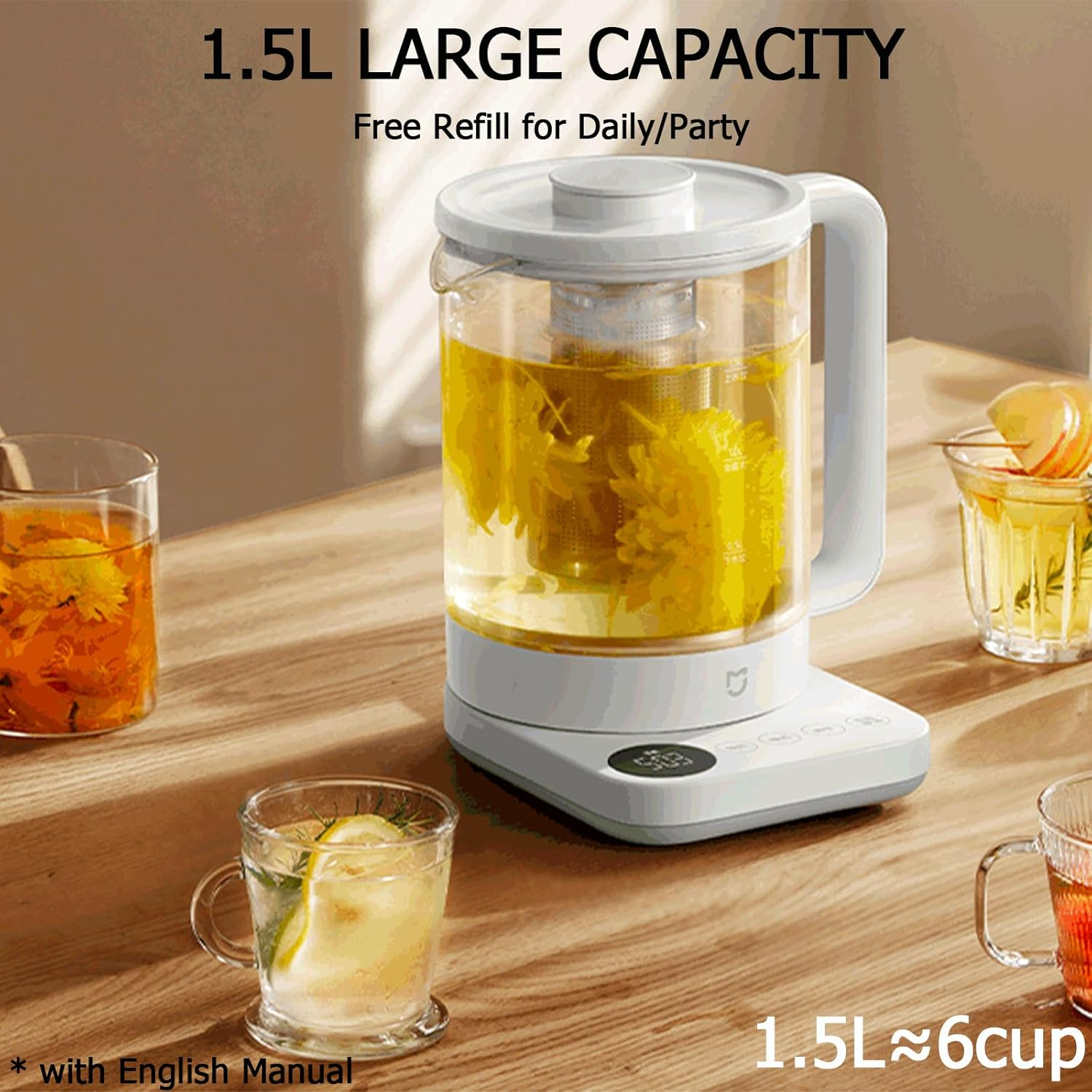 New XIAO MI MIJIA Electric Tea Kettle N1, 11 Temperature Control & 6 Presets Glass Kettle with Removable Infuser, 1.5L Electric Kettle for Coffee, Formula, Tea Maker with 12H Keep Warm, Bpa-Free image number 5