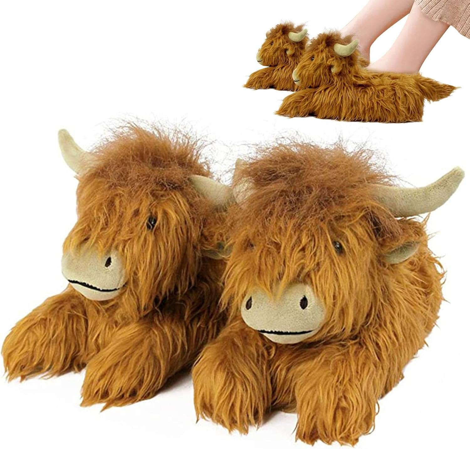 Cow Slippers, Cow Warm Slippers, Highland Cow Stuffed Animal, Cow Shape Warm Slippers for Home, Indoor Outdoor Warm Animal Slippers for Adult Women Men Girl and Boys image number 2