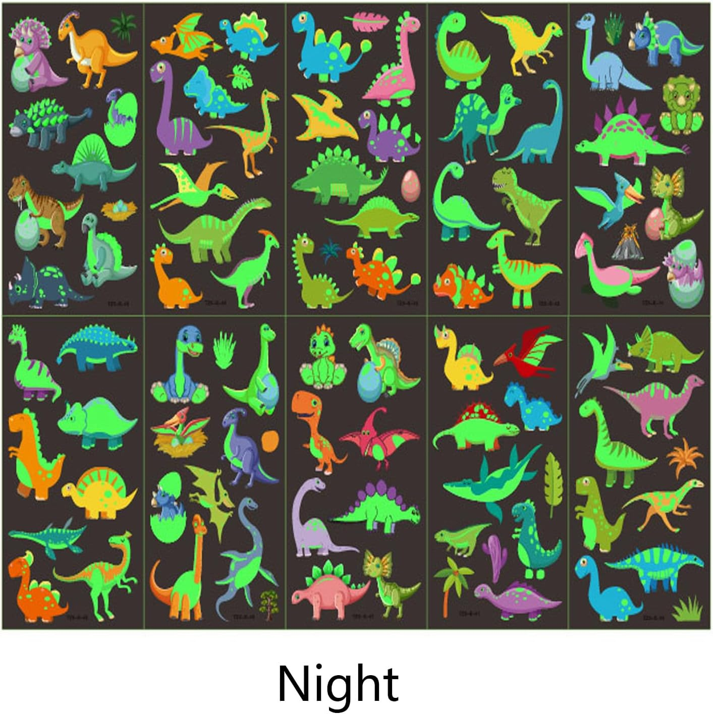 Dinosaur Temporary Tattoos for Birthday, 10Pcs Dino Cartoon Glow in the Dark Tattoos, Waterproof Fake Tattoos Body Face Stickers Decorations, Birthday Party Favor Supplies Gifts Dino image number 5