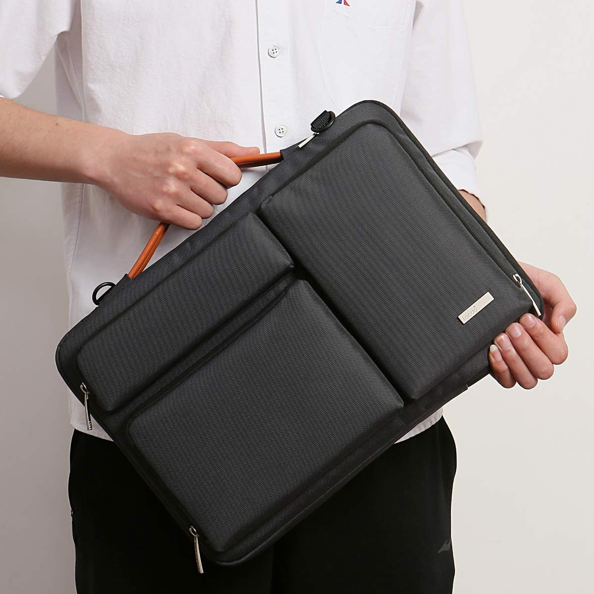 Lacdo 15.6 Inch 360&deg; Protective Laptop Messenger Shoulder Bag for 15.6" Acer Aspire 5, Lenovo Ideapad V145, Asus Vivobook 15, Msi Gl66, Hp Elitebook 850, Dell Inspiron Notebook Water Repellent, Black - Red image number 4