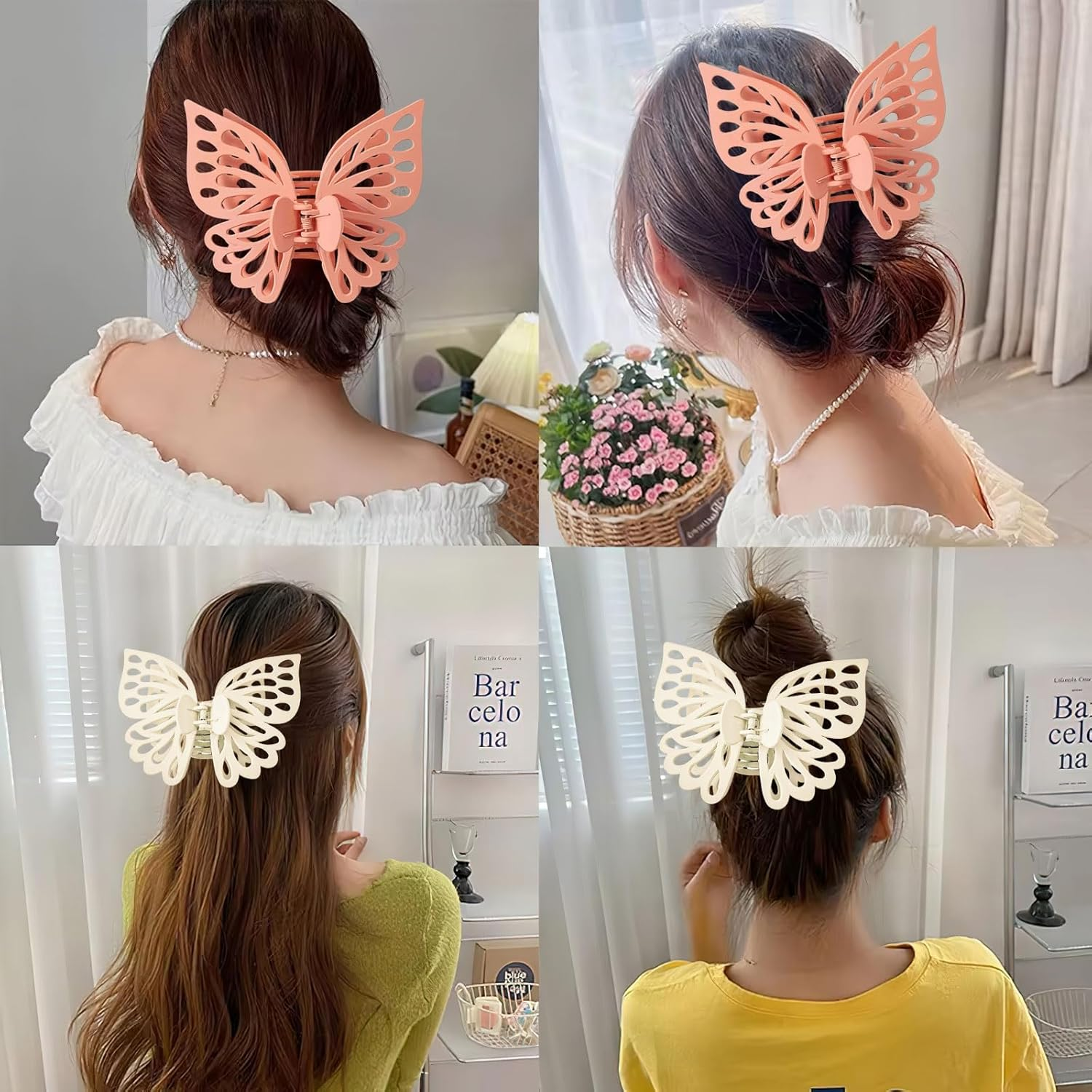 2 Pcs Large Butterfly Hair Clips, Pink and White Hollow Matte Butterfly Hair Claws Strong Hold Non-Slip Hair Accessories for Thick Thin Hair Barrettes for Women(5.51 Inch) image number 1