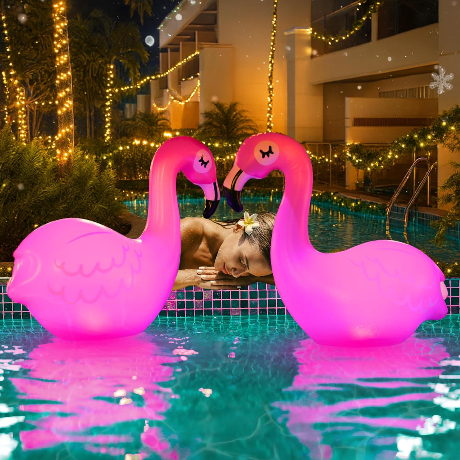 TIALLY Swan Solar Floating Pool Lights - 8 Hour Ambiglow Radiance White Inflatable Pool Light up Floating Decorations - IP68 Weatherproof, Heavy Duty Lighted Solar Pool Lights That Float (2 Pack)
