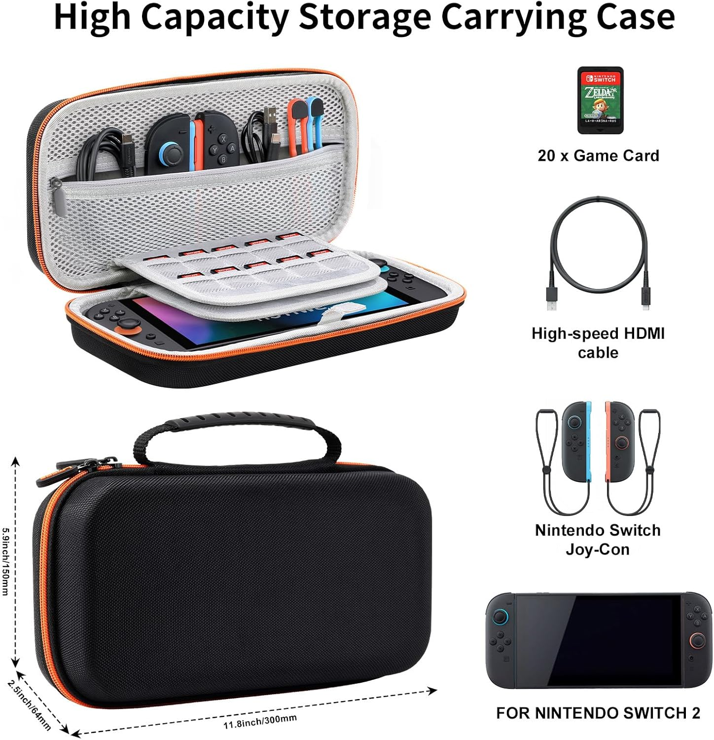 Lmcpa Carrying Case for Nintendo Switch 2 (2025) 7.9 Inch Console, Protective Hard Shell Portable Switch Travel Case, Durable Ballistic Nylon, Large Capacity, Accessories for Switch 2 image number 6