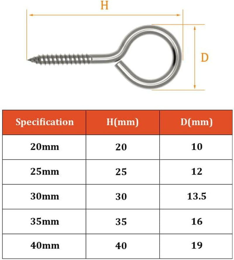 20Pcs 40Mm Galvanised Eye Screws Silver - Self-Drilling Wall Hooks for Hanging Plants/Bird Feeders/Curtains, Indoor & Outdoor Use