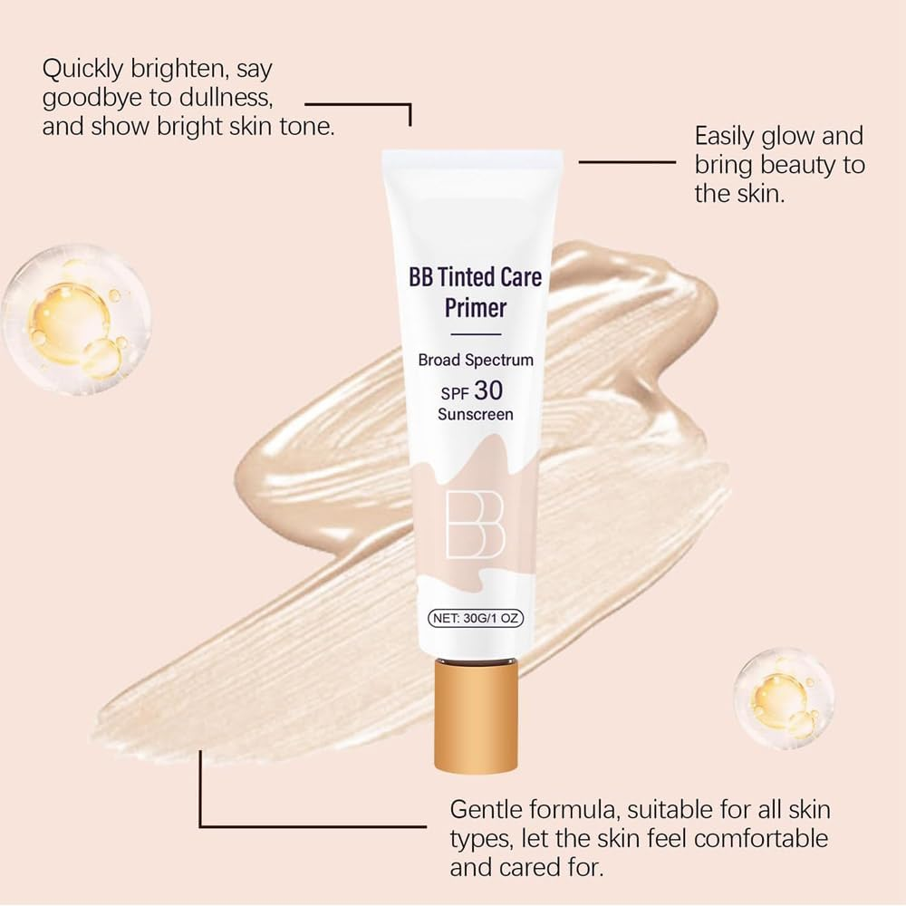 BB Tinted Care Primer with Brush,Bb Cream Tinted Moisturizer with Broad Spectrum,Bb Tinted Moisturizer,Hydrates & Smooths Your Skin,Brightens,Suitable for Women (Natural, 1Pcs) image number 4