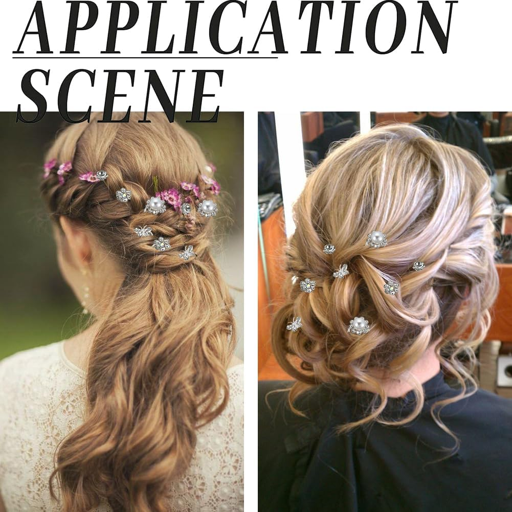 SOFPLATE 1 Box 4 Styles 60Pcs Pearl Twist Hair Pins Rhinestone Hair Pins Bulk Imitation Pearl Sparkle Diamond Flower Butterfly Hairpin for Wedding Bridal Party Prom Christmas Birthday Gift Women Adult image number 6