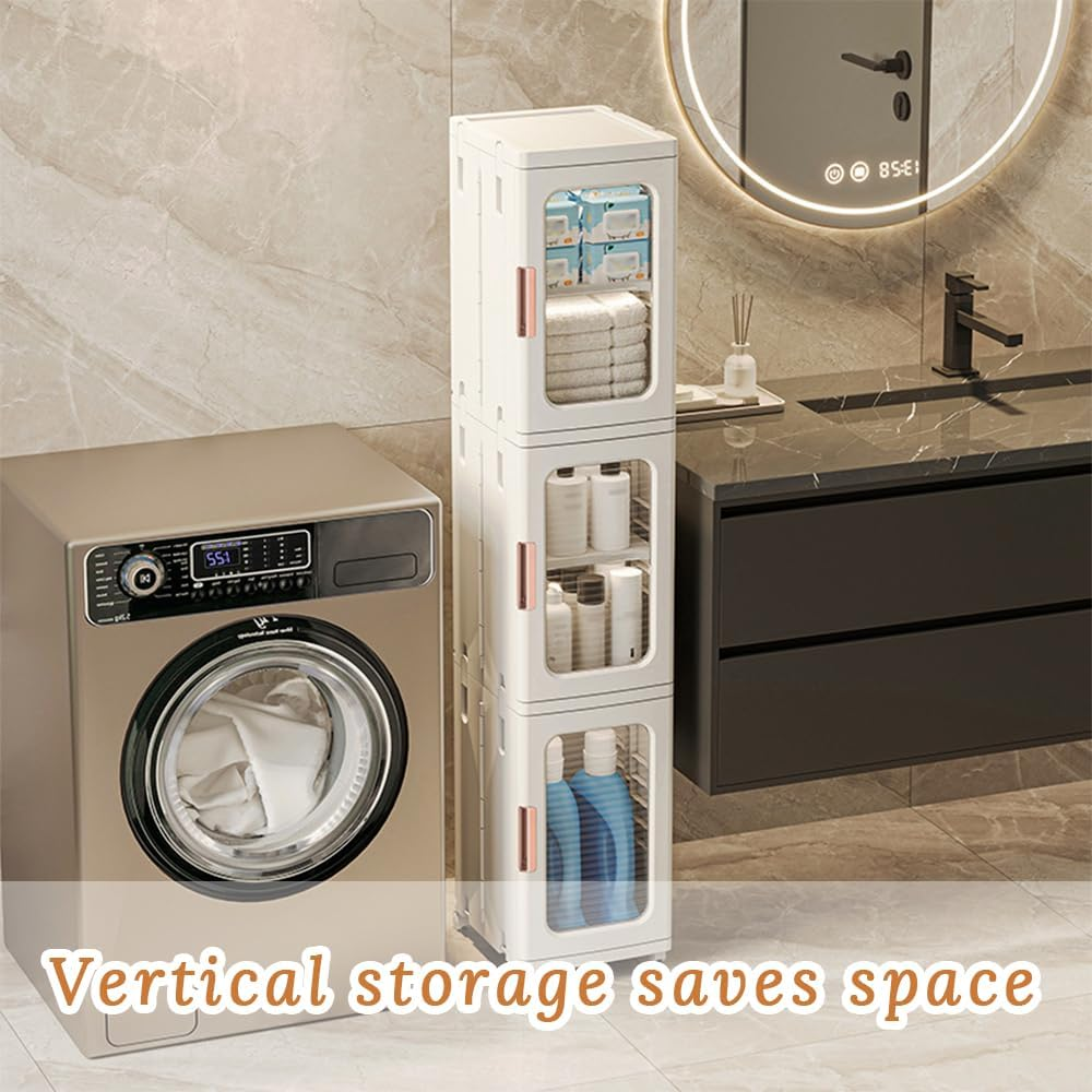 Bathroom Storage Cabinet with Wheels, Toilet Crevice Toilet Washbasin Supplies Storage Rack with Adjustable Shelves, Suitable for Small Spaces, Laundry Rooms, Kitchens, Living Rooms (Brown 2 Tier) image number 5