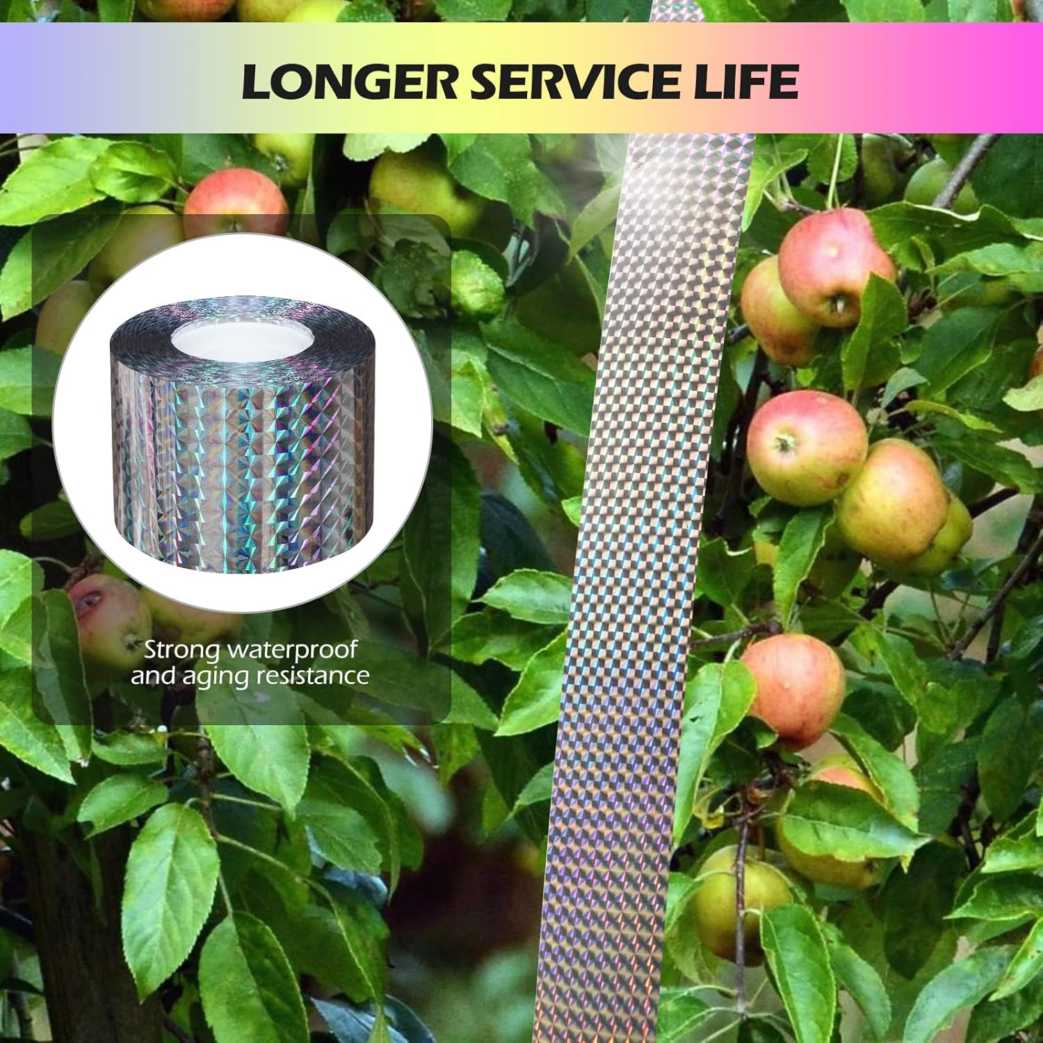 Ruolan Bird Scare Tape Ribbon(700Ft) Reflective Tape Keep Birds Away Outdoor,Double Side Bird Flash Tape, Scare Geese, Pigeon, Duck, Woodpecker