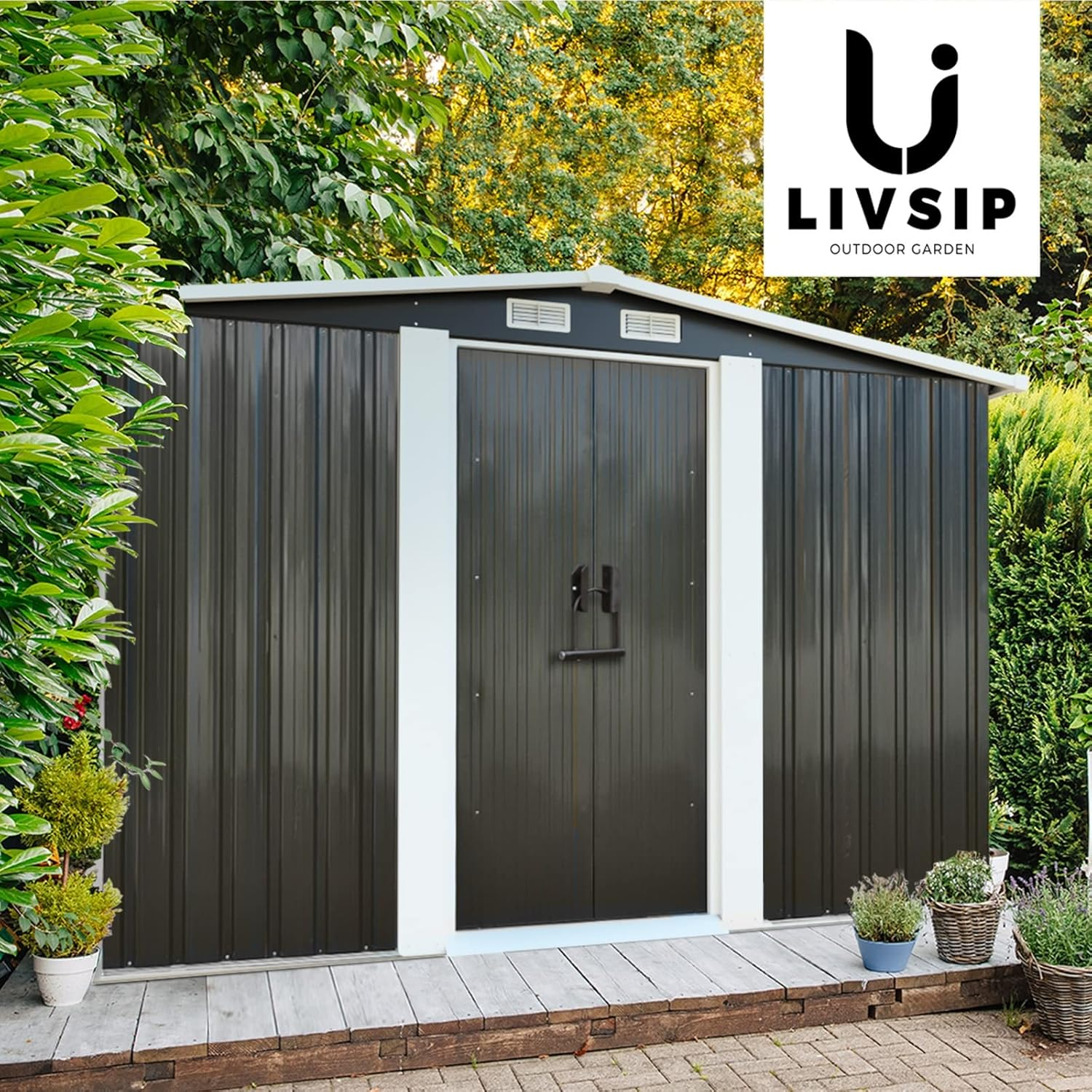 Livsip Outdoor Storage with Metal Base and Lock 2.57 X 2.05M Garden Shed - With Base image number 4