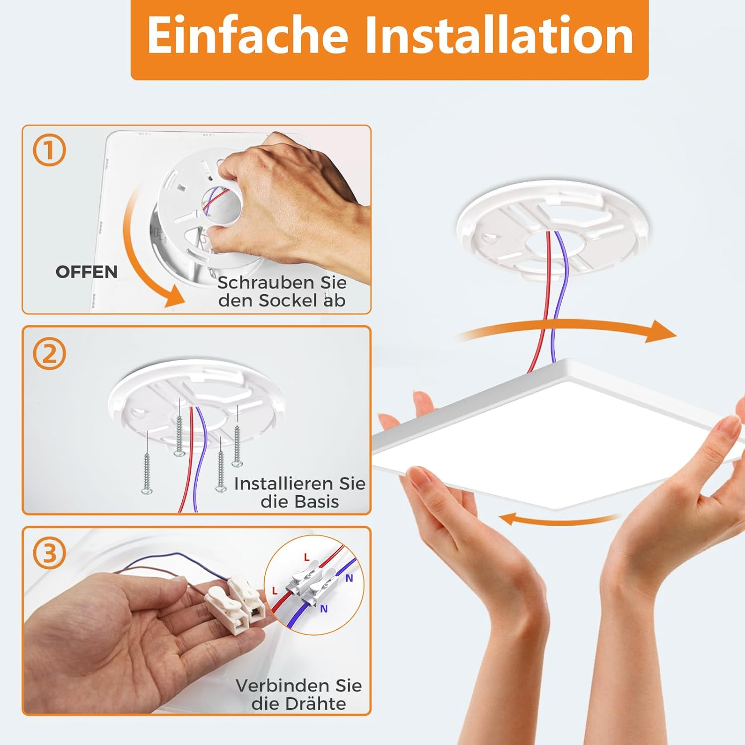 Slochi LED Ceiling Light, 18 W Ultra Thin Ceiling Light Flat 22 Cm, 6500 K Cool White, LED Ceiling Light Square for Bedroom, Living Room, Bathroom, Balcony, Hallway, Kitchen image number 4