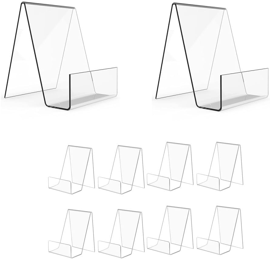10 Pack Clear Acrylic Book Stand with Ledge Clear Acrylic Book Display Easel, Display Stand for Displaying Books Pictures Albums Comic Books Artworks or Other Items (3 X 3.54 X 4 Inches) image number 5