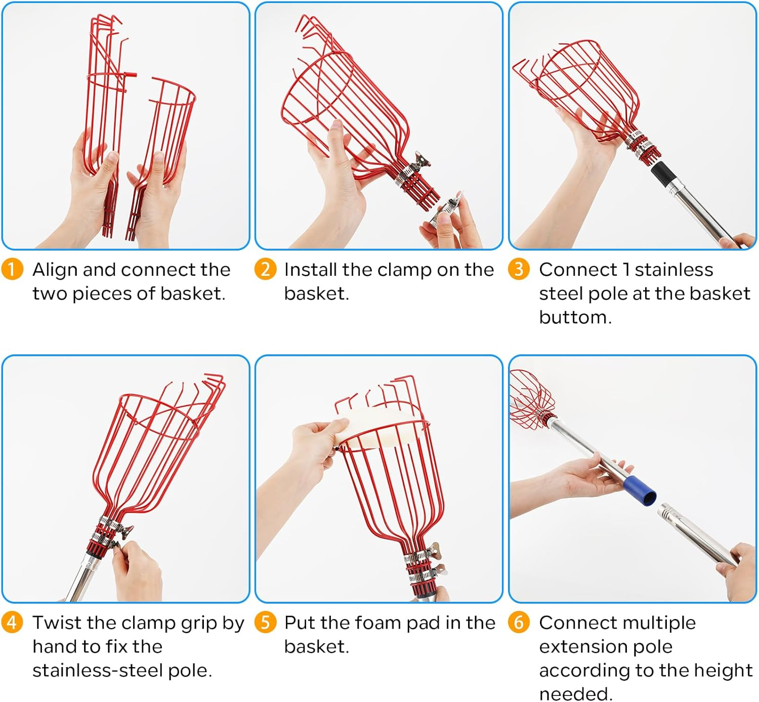 SANLIKE Fruit Picker Pole with Basket 13 FT Adjustable Higher Lightweight Fruit Grabber Tool with Extension Pole for Apple Avocado Lemon Peach Pear Mango and Other Fruit Tree Harvester image number 3