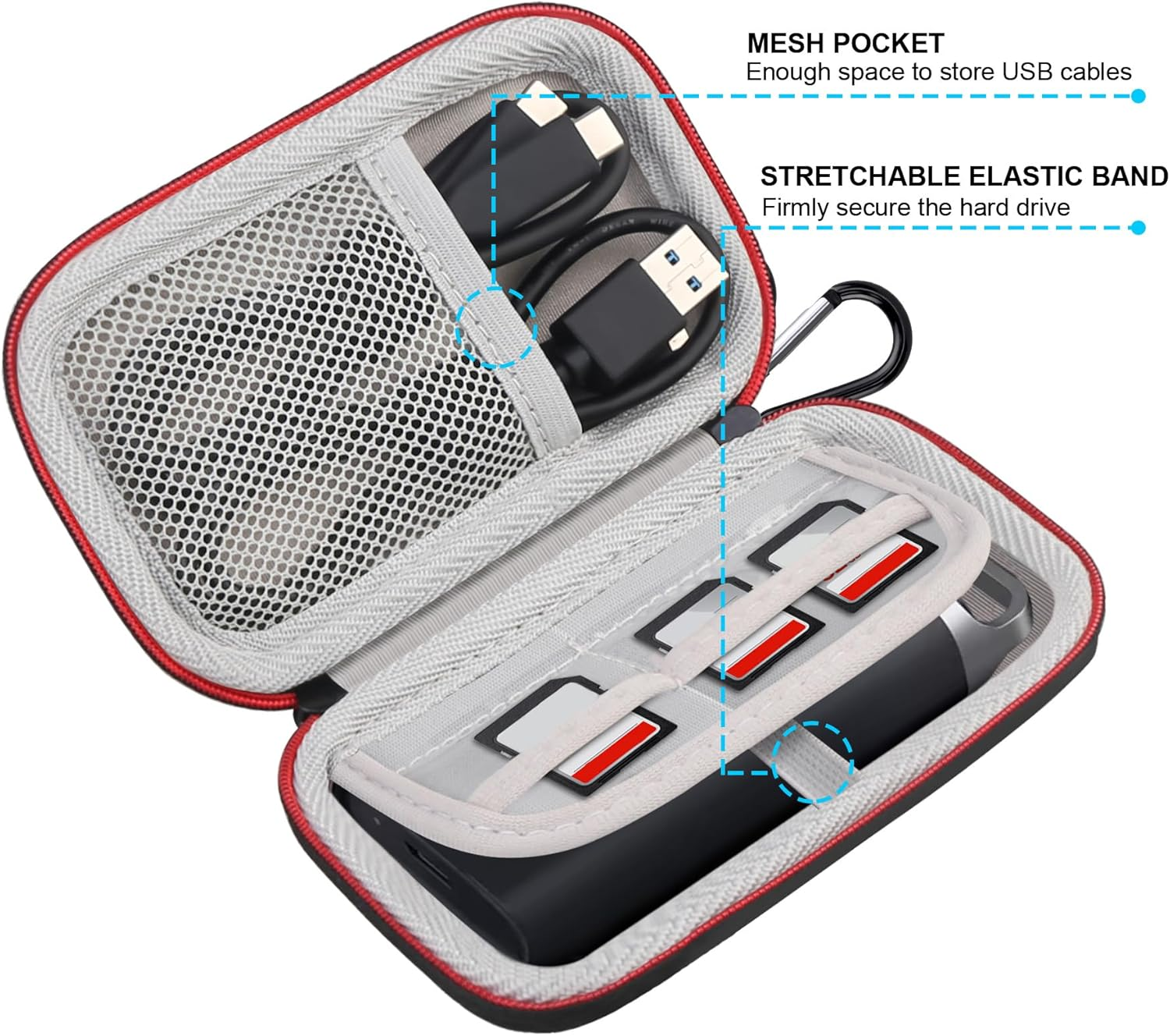 Lacdo Hard Carrying Case for Samsung T5 EVO Portable SSD 2TB 4TB 8TB USB 3.2 Gen 1 External Solid State Drive Hard EVA Shockproof Water-Resistant Protective Storage Travel Bag, Black image number 4