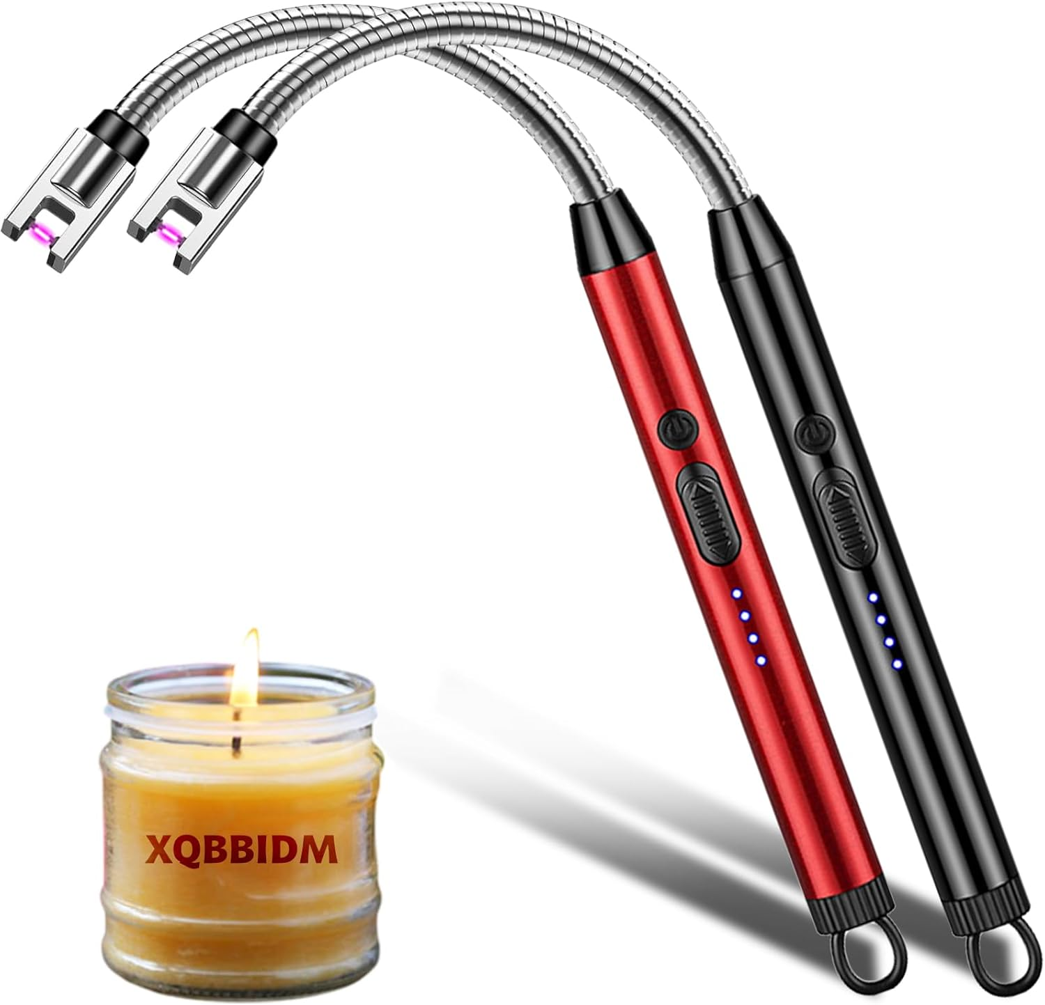 Electric Lighter, 2 Pack of USB Rechargeable Candle Lighter with Hook, 10.2-Inch Flexible Neck Arc Lighters with Battery Indicator and Safety Switch for Candle, Kitchen,Camping (Black A+Rose Gold A)