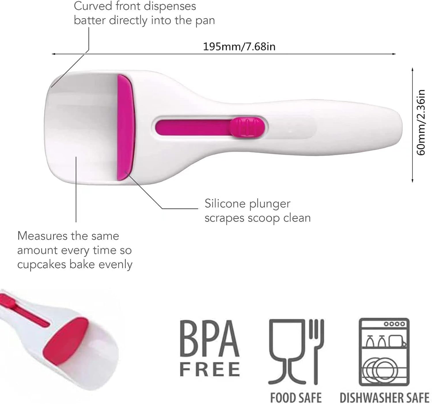 Cake Batter Distribution Scoop, Kitchen Flour Paste Dispenser Scoop DIY Cupcake Batter Scoop, One-Touch Sliding Button Dispenses Batter, Home Batter Dispenser Baking Tool, Dishwasher-Safe & Bpa-Free image number 5