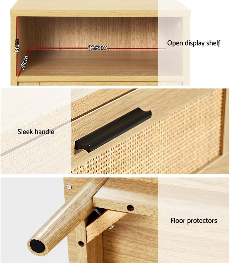 Artiss Bedside Table Rattan Bed Side Tables Storage Small Narrow Desk Chest of Drawers, with 1 Drawer and Shelf, Bedroom Living Room Home Furniture Tallboy Lamp Stand Nightstand Cabinet in 54Cm Height image number 6