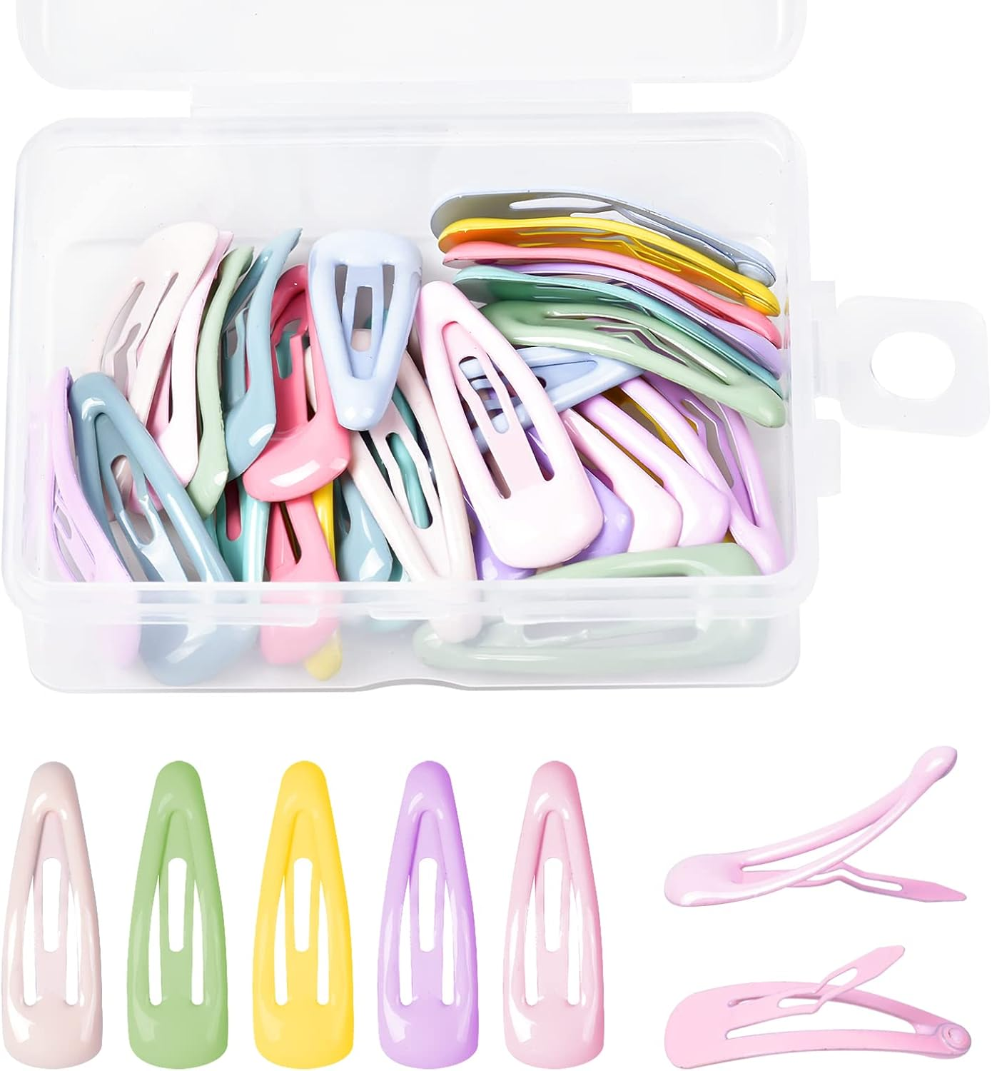 Girls Hair Clips 30 Pieces No-Slip Metal Hair Clips, Colorful Snap Barrettes for Girls, Drop Shape Clips, Candy Color Hair Barrettes Mini Sleepy Clips, for Toddler, Kids, Teens, Girls, Women