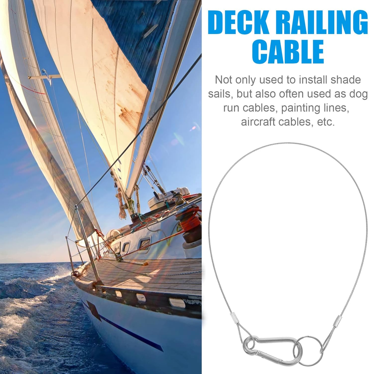 TEHAUX Lanyard Safety Rope Stainless Steel Wire Cable Tether 42 Inch Outdoor Security Strap for Shade Sails Dog Runs Camping Accessories image number 4